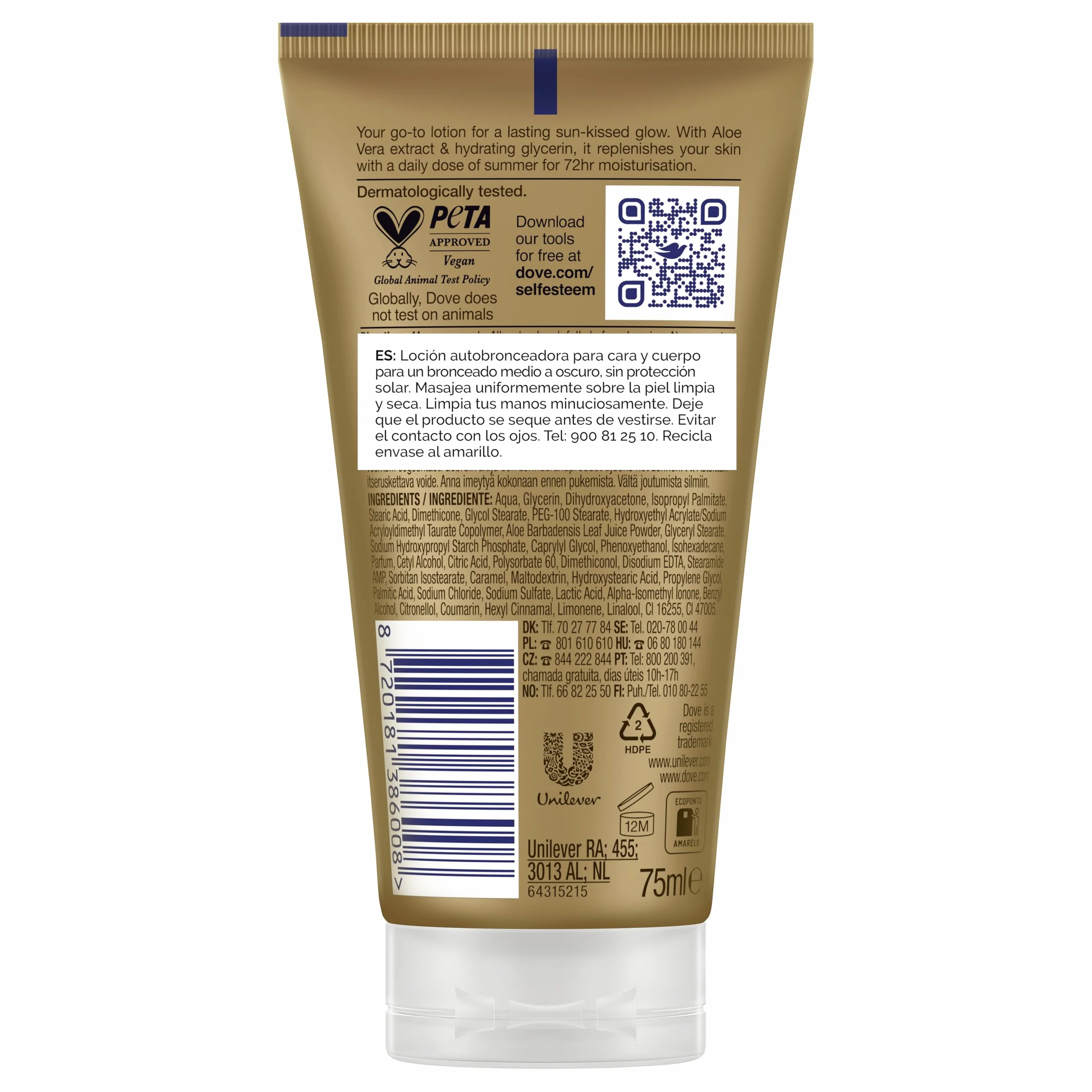 Dove Letni Revived Balsam do twarzy Samoopalacz do skóry o średnim lub ciemnym odcieniu 75 ml
