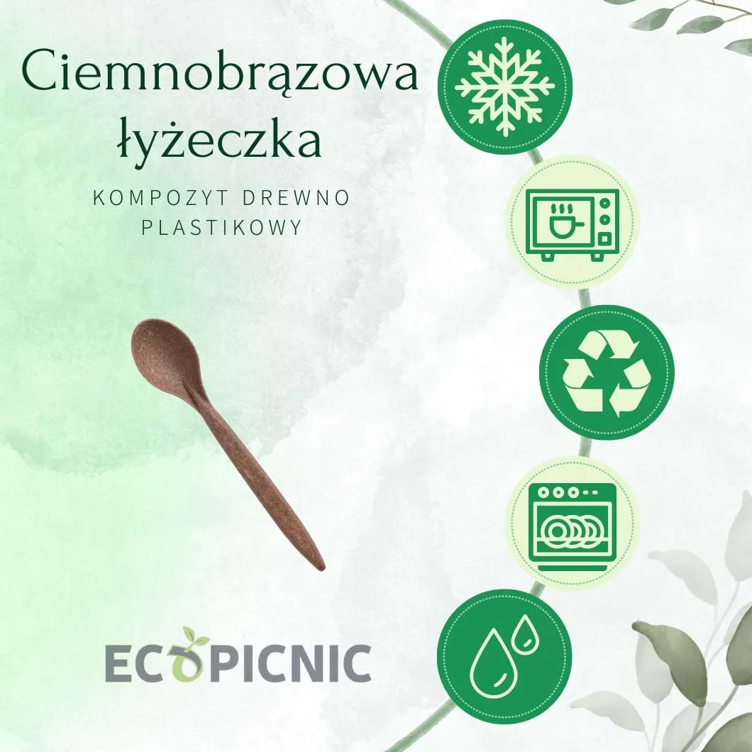 Jednorazowe Łyżeczki WPC Ciemnobrązowe Biodegradowalne Sztućce Drewniane 100 sztuk