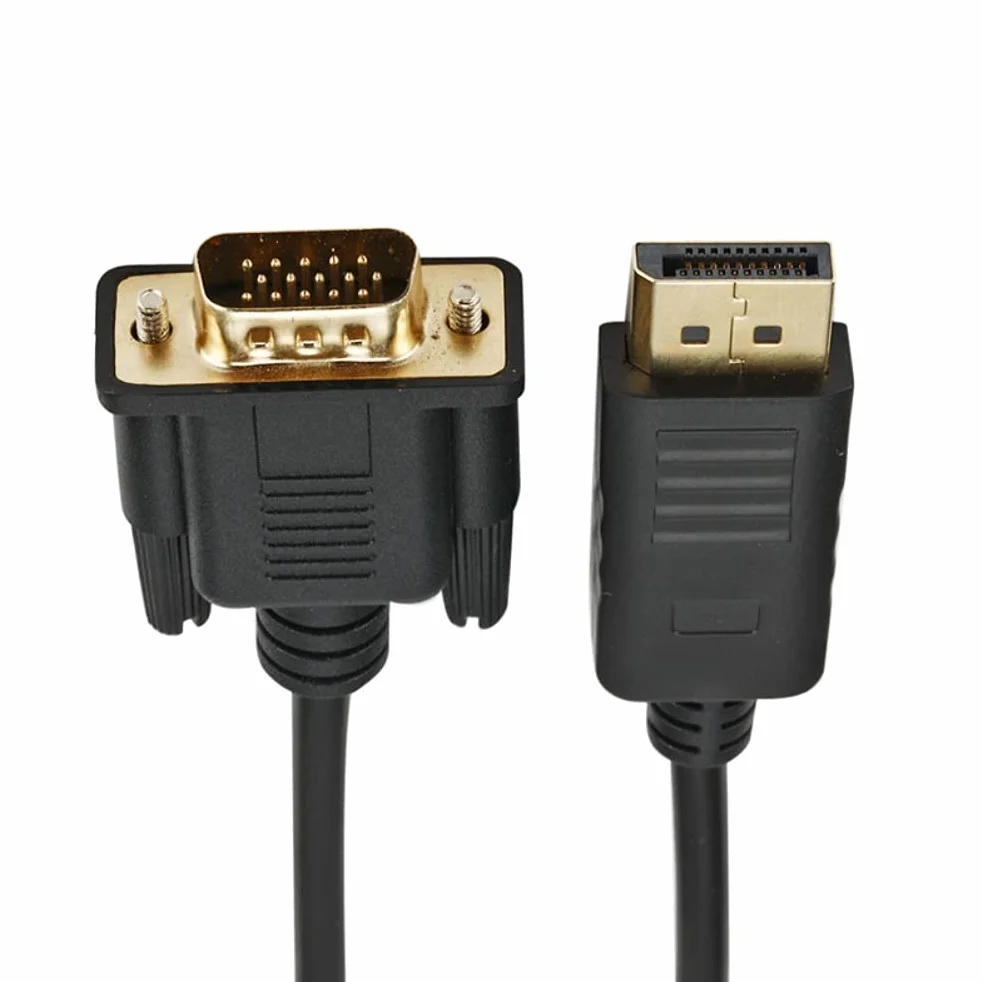 Adapter Kabla na VGA 1,8 M, Męski Konwerter DisplayPort na VGA z Pozłacanymi Złączami, Obsługa Rozdzielczości Wideo 1080P dla Monitora Komputerowego (Black)