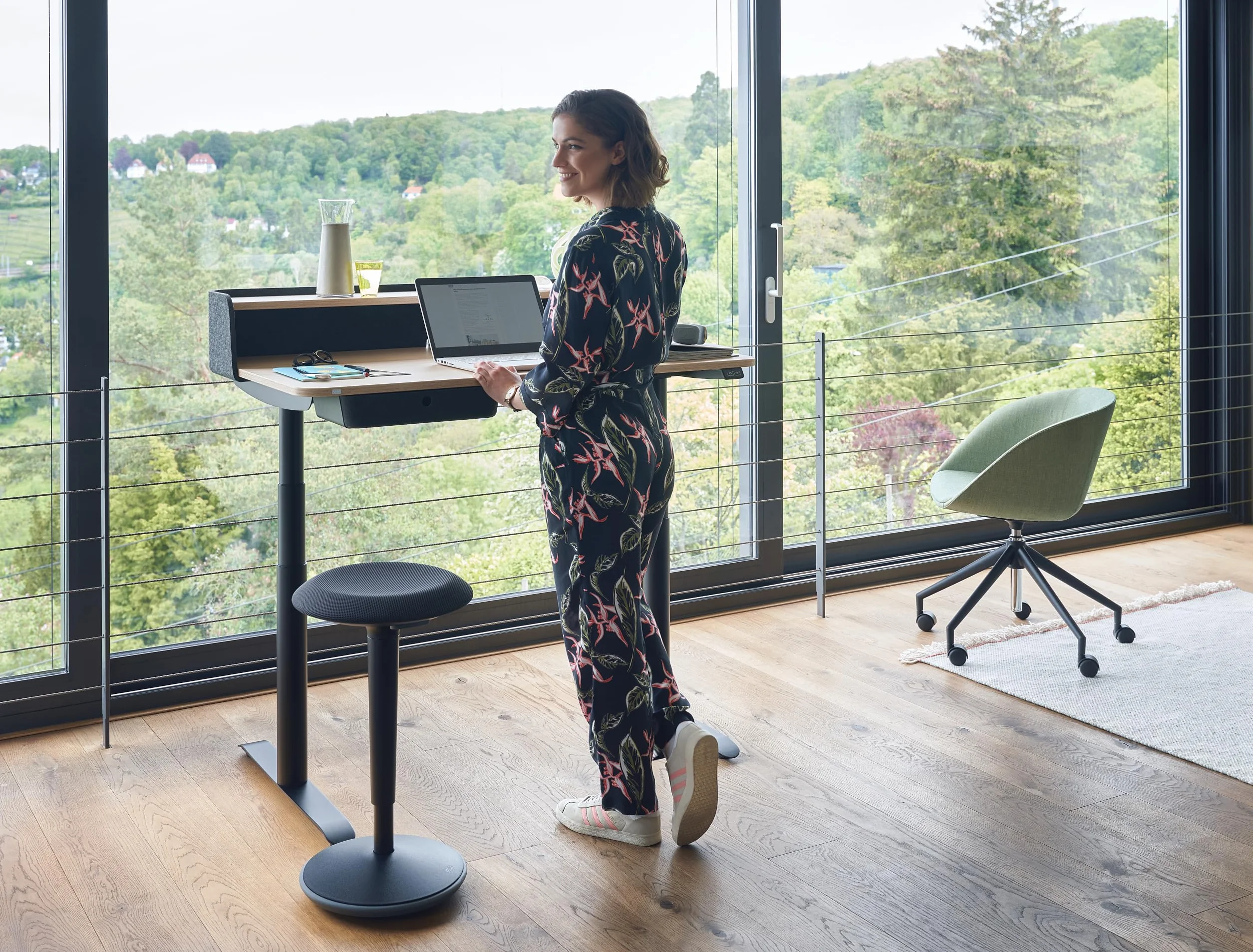 Sedus Se:fit, ergonomiczny taboret, stołek stojący, pomoc w stanie, niebieski, szary, tworzywo sztuczne, gumowa podstawa, 53-80 cm, regulacja wysokości