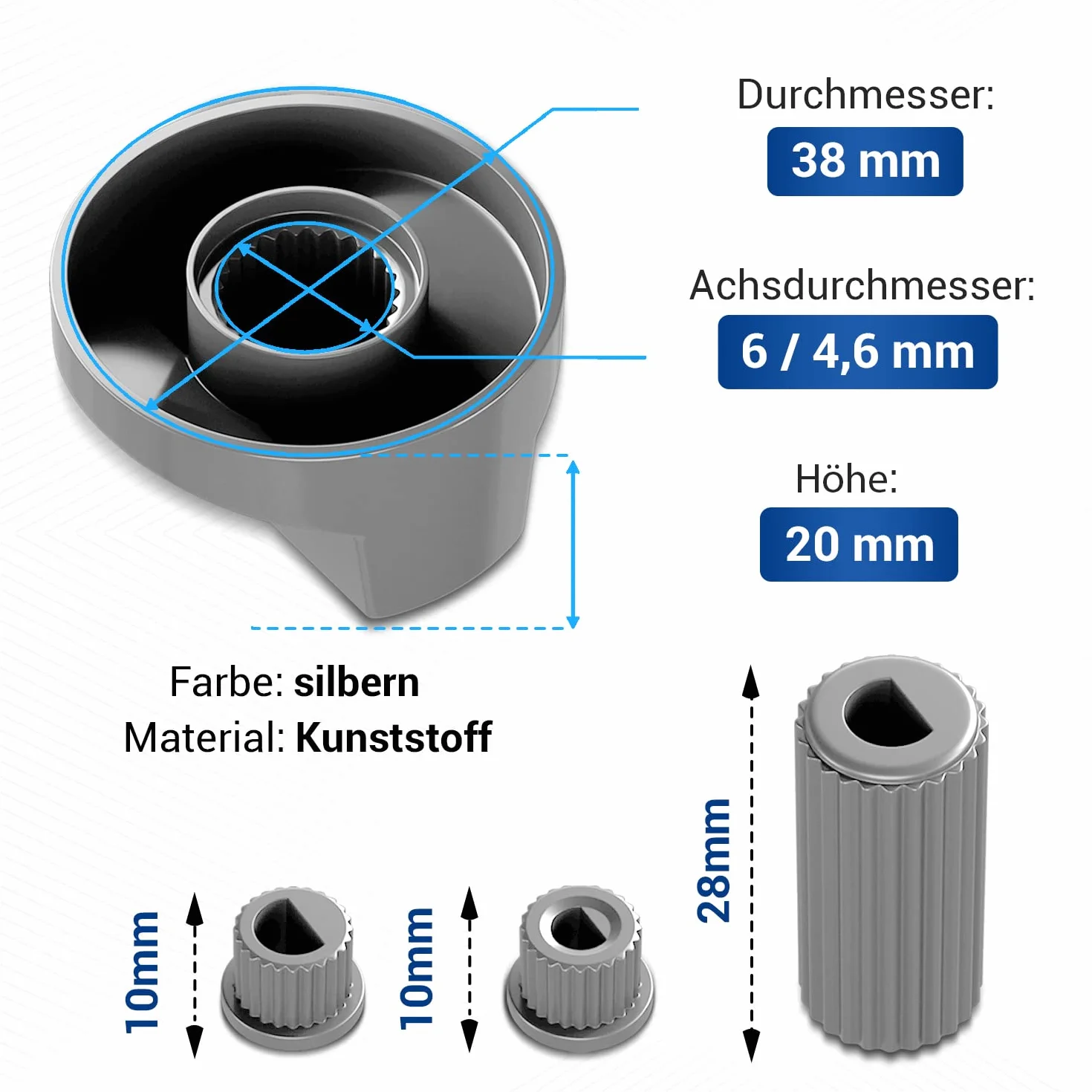 VIOKS Przełącznik do kuchenki 4 x zestaw 38 mm Ø 16-częściowy z adapterami