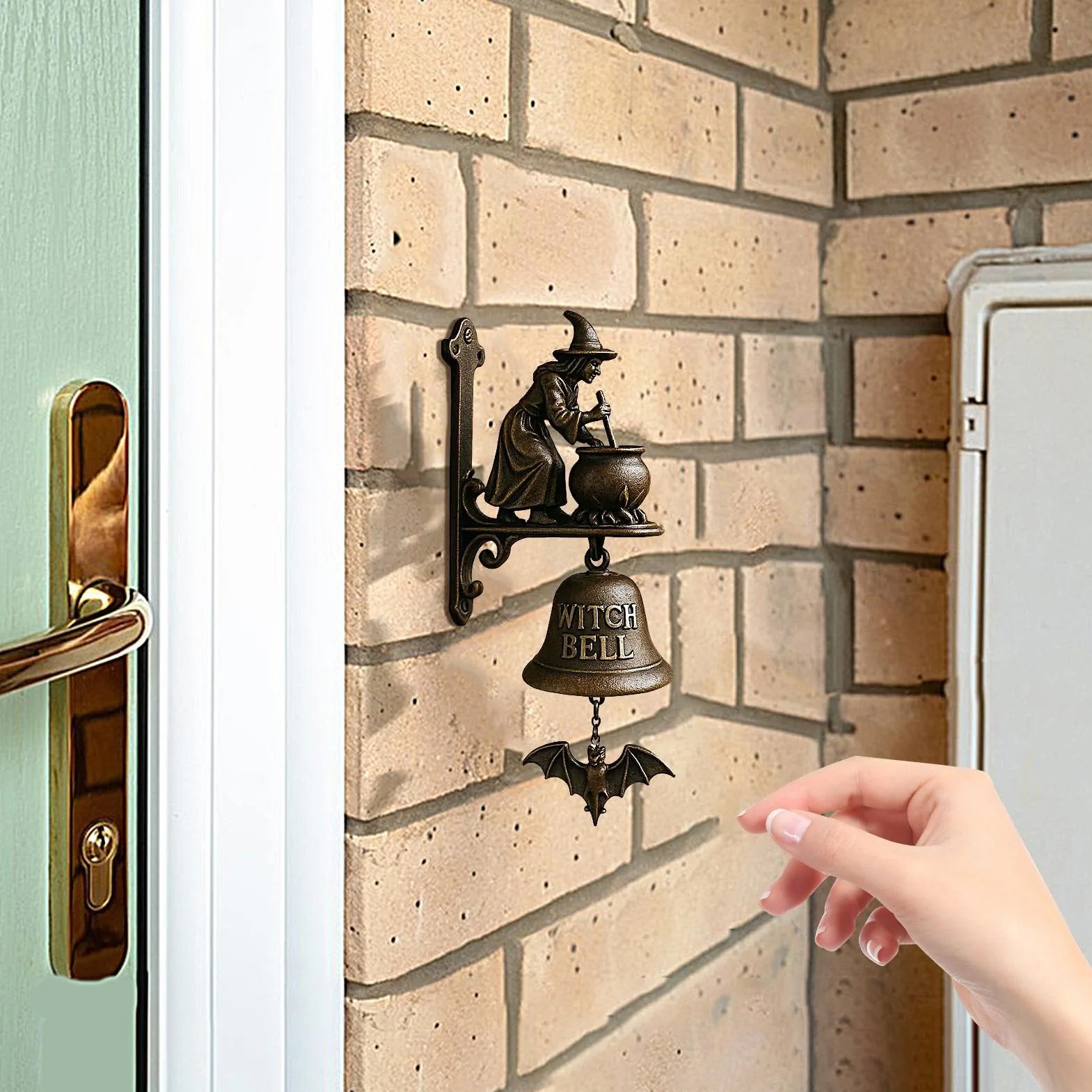 Shopkeepers Bell Decorative Doorbell Witch Dachshund Design Manual Ring Hangable Outdoor Wall Porch Cottage Style Entry Bell 7.87in