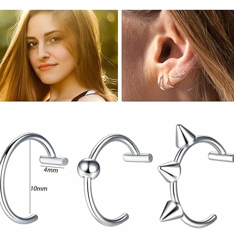 Pierścień do ust 3 sztuk zestaw do przekłuwania nosa obręcz Tragus Piercing wargi Piercing dolny warga przegrody nosowej Unisex kolczyk, kolczyk do nosa, Stal nierdzewna