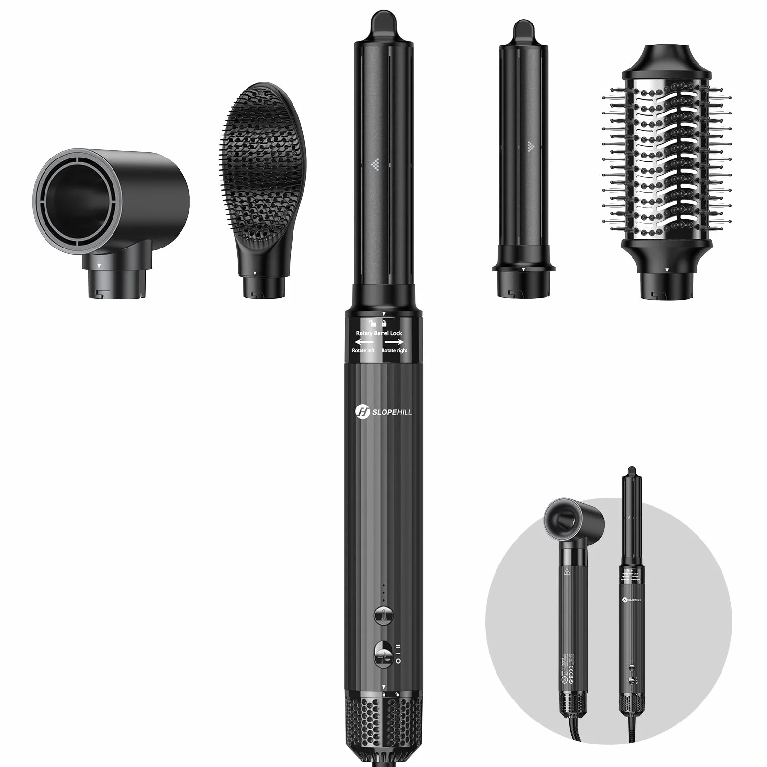 Slopehill Airstyler 5 w 1, 110 000 RPM High-Speed Ionic suszarka do włosów, szybkoschnąca, wielofunkcyjna stylizacja włosów z automatyczną lokówką, prostownicą do włosów, szczotką i szczotką do