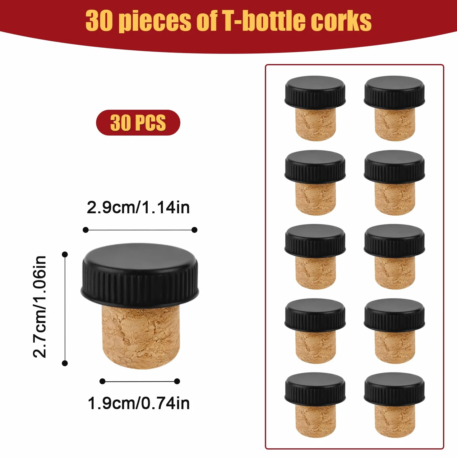 60szt Uszczelniacz Wina do Butelek Wina, Zestaw do Ponownego Zamykania Butelek Wina z Folia Termokurczliwa PVC Tasting Cork z Czarnym Plastikowym Blatem do Produkcji Piwnic i Uzytku Domowego