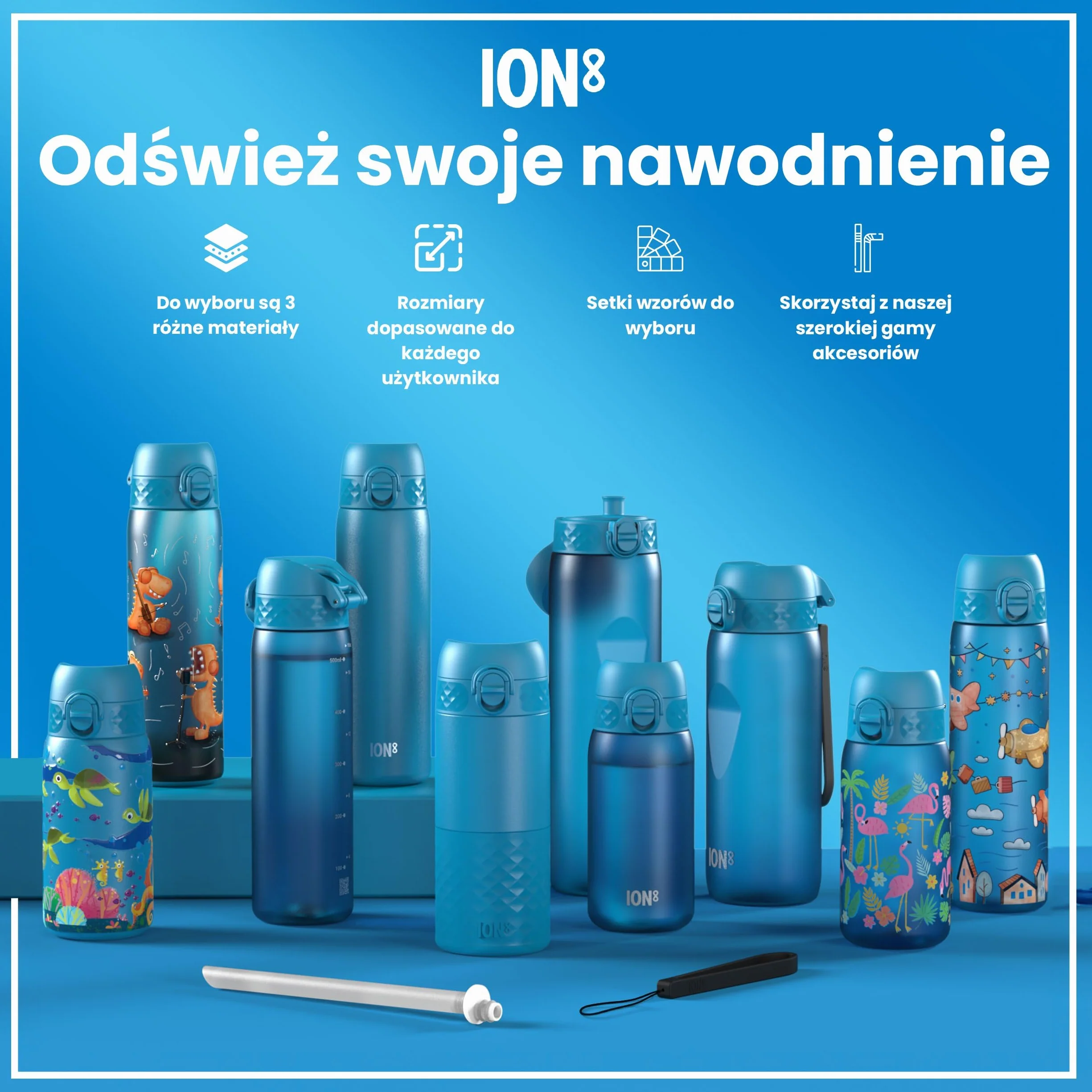 ION8 Butelka dla Dzieci, 350 ml/12 oz, Szczelna, Łatwa do Otwarcia, Bezpieczny Zamek, Można Myć w Zmywarce, Bez BPA, Uchwyt do Przenoszenia, Łatwa do Czyszczenia, Bezwonny, Koty