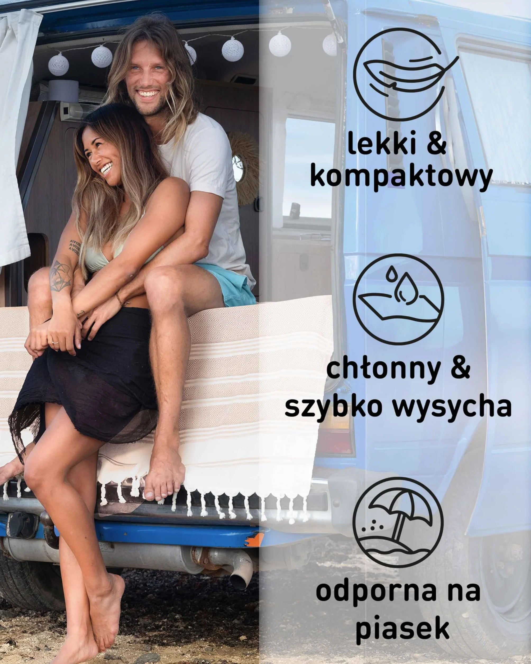 Fit-Flip Ręcznik hammam 200x200cm 100% bawełna szybkoschnący plażowy XXL