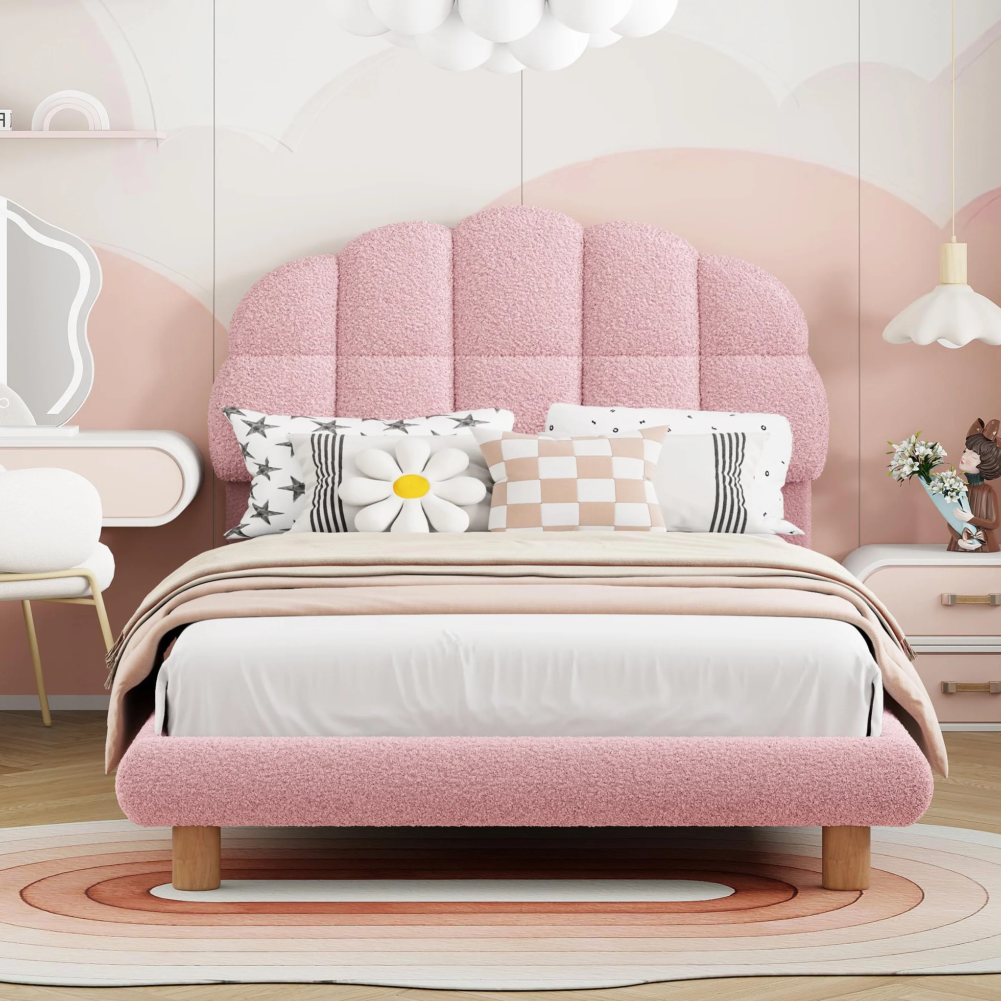 FEEOHOME Łóżko dziecięce 90x200 cm tapicerowane welurowe różowe