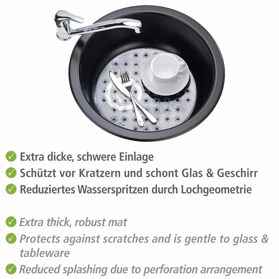 WENKO Mata do zlewu Kristall przezroczysta okrągła plastikowa 31 cm