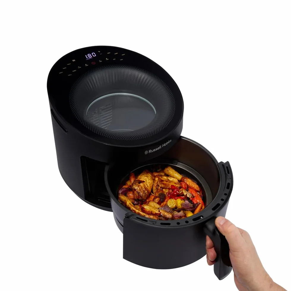 Russell Hobbs Frytkownica beztłuszczowa 5L [10 programów | z okienkiem] Air Fryer (frytkownica bez oleju, grillowanie, pieczenie, max. 200°C, można myć w zmywarce) SatisFry Panoramic Czarny 27420-56
