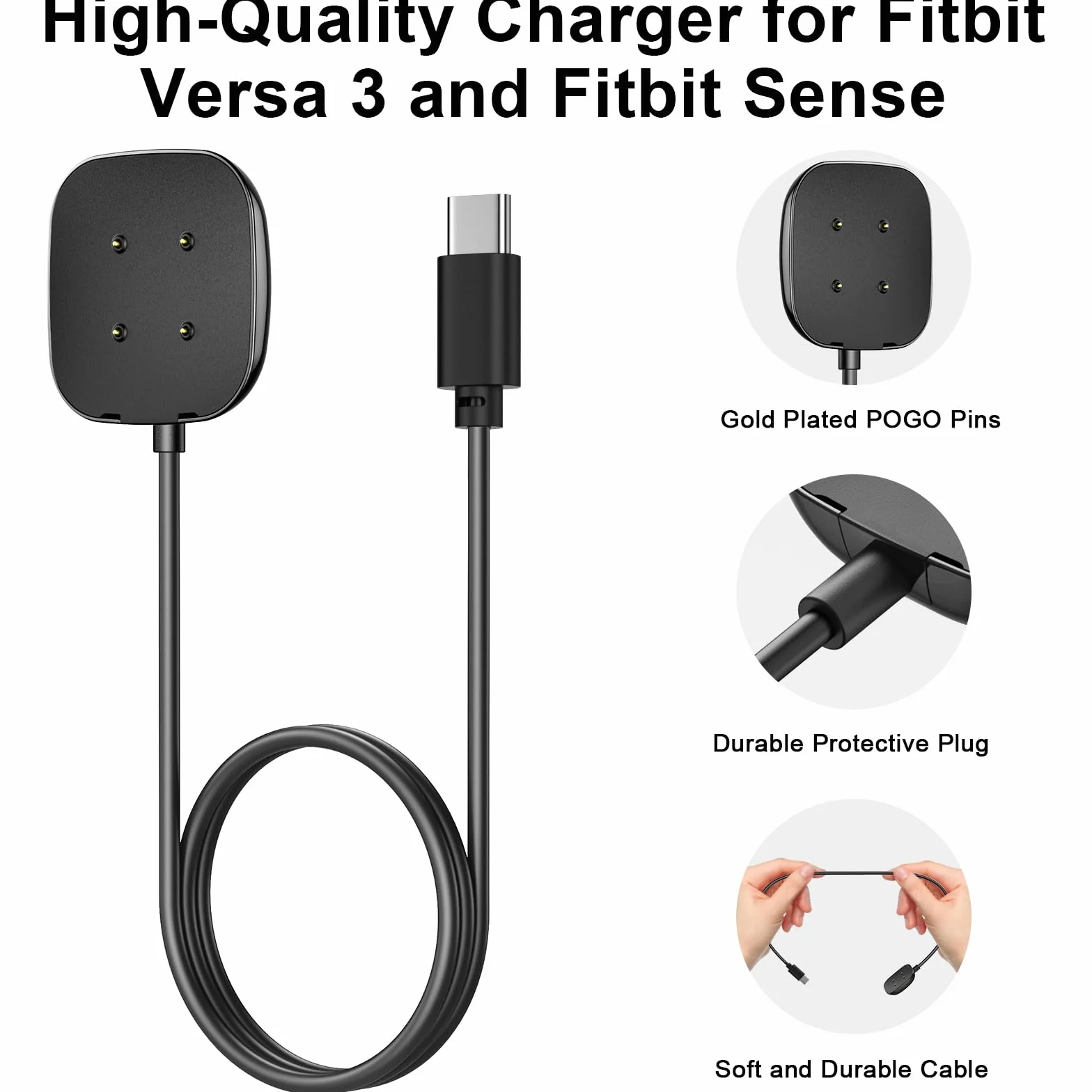 Tobfit Kabel do ładowania do Fitbit Versa 4 Fitbit Versa 3, USB C Charger Cable kabel do ładowania do Versa 3/Versa 4 (50 cm)
