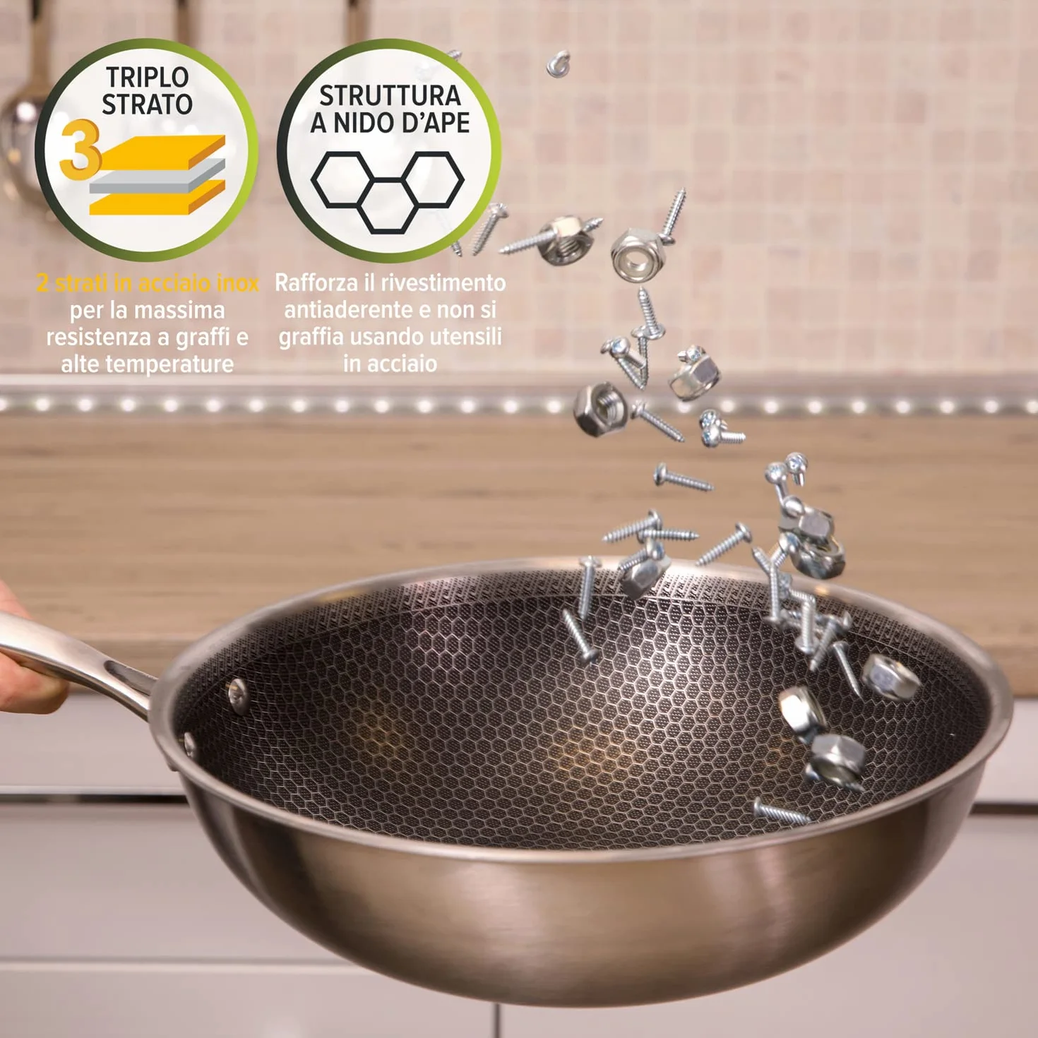 Wok trójwarstwowy 28 cm z pokrywą