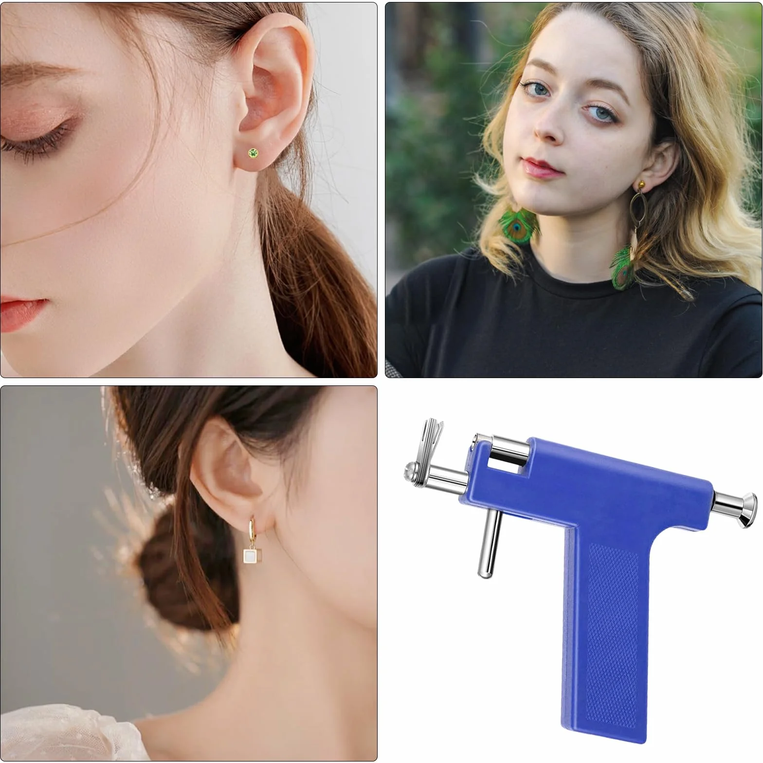 Zestaw do przekłuwania uszu, 98 szt. gwoździ pistoletowych + 12 szt. kolczyków ze stali nierdzewnej, do piercingu, dla mężczyzn i kobiet, S, Stal nierdzewna