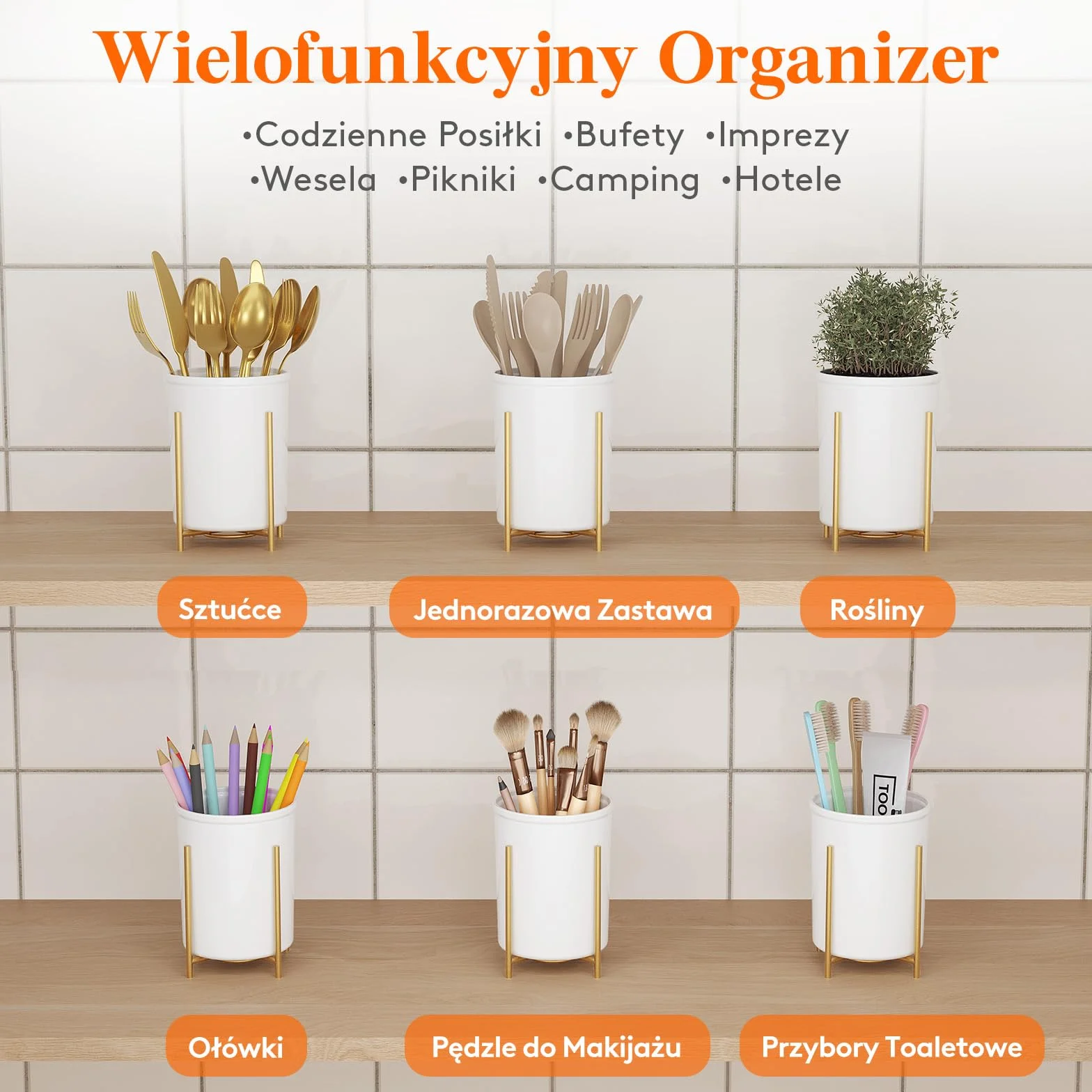 Lifewit Pojemnik na Przybory Kuchenne z Metalowym Uchwytem
