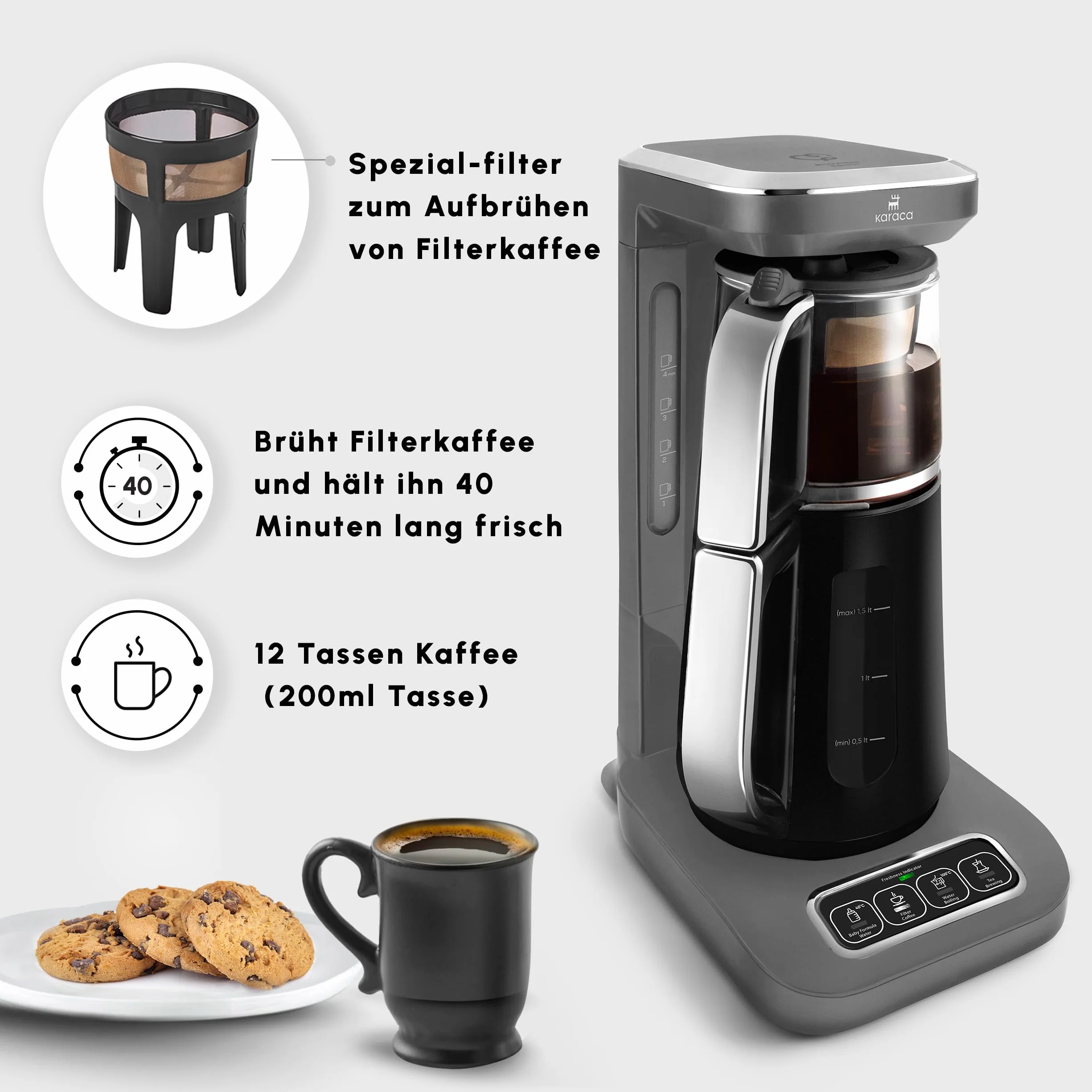 Karaca Çaysever Robotea Pro ekspres do kawy i herbaty 4 w 1 2500 W Space Gray