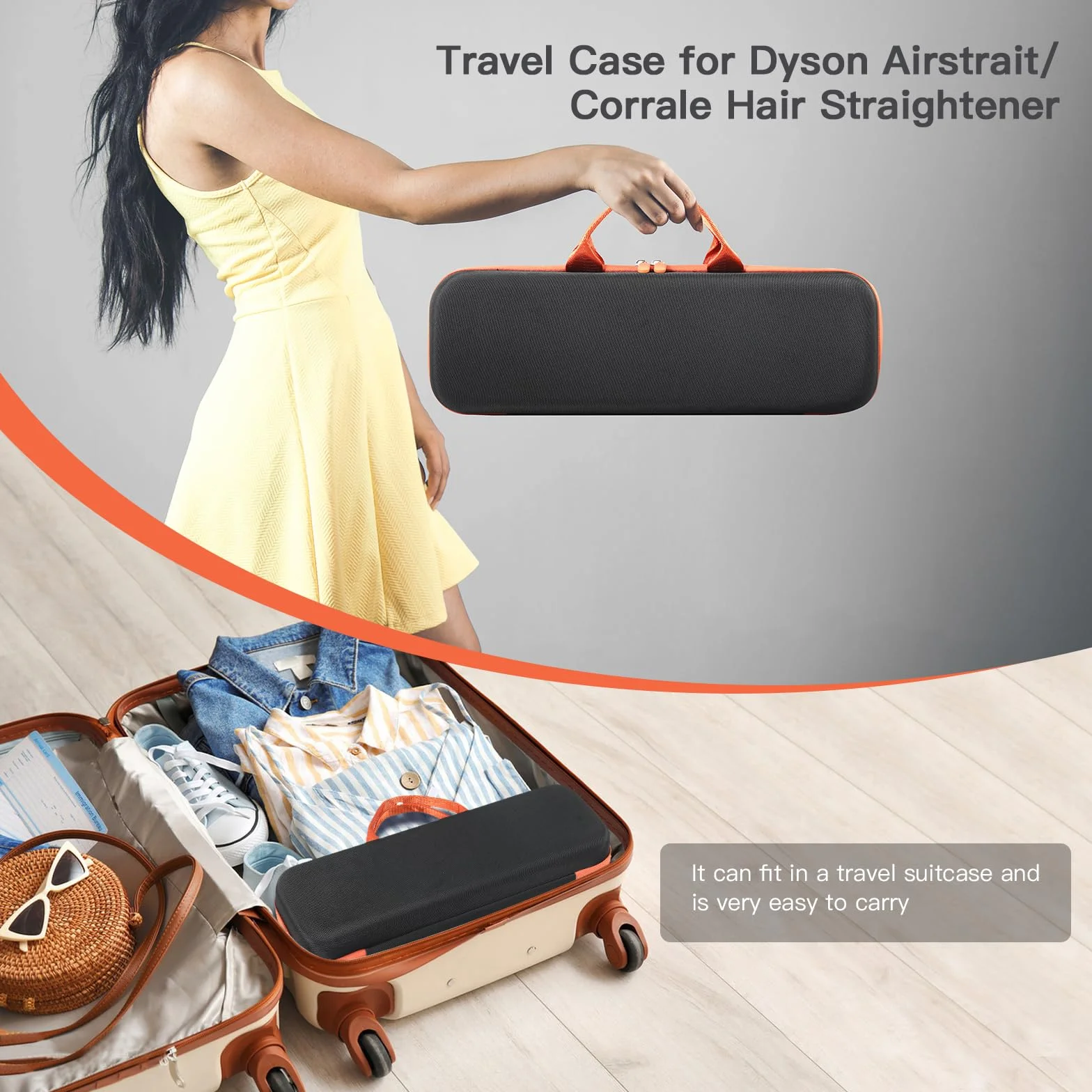 Europejska wersja Kompatybilna z Dyson Airstrait Torba, torba podróżna Przechowywanie dla Dyson Airstrait prostownica, czarny, pomarańczowy