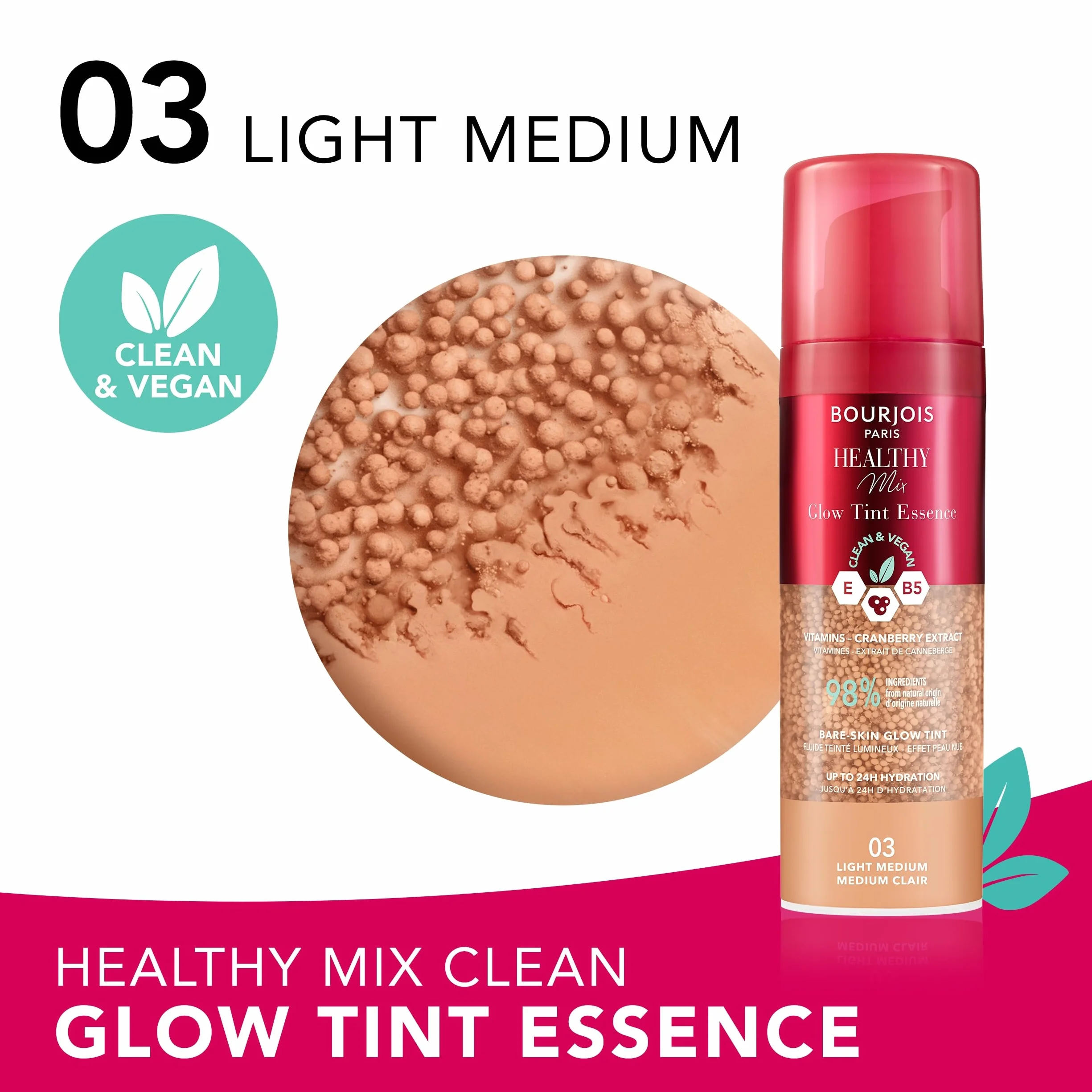 Bourjois Healthy Mix Glow Tint Essence nawilżająca esencja wyrównująca koloryt skóry, 03 Light Clair, 30 ml