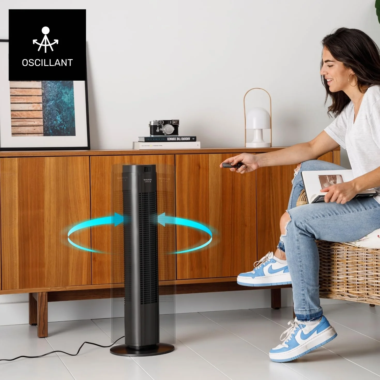 TAURUS New Babel Digital wentylator wieżowy, 50 W, pilot zdalnego sterowania, 3 tryby, 4 prędkości, timer 9h, funkcja oscylacji, cyfrowy ekran dotykowy, uchwyt do przenoszenia