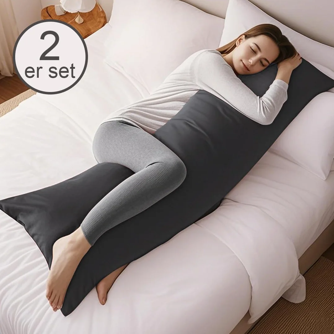 Poduszka do spania na boku 40 x 145 cm zestaw 2 szt. antracytowa poszewka z zamkiem hipoalergiczna