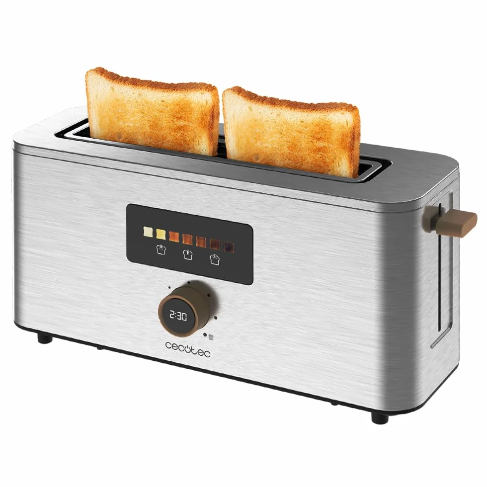 Cecotec Toster pionowy 1 bardzo długie szczeliny Touch&Toast Extra. 1000 W, 24 kromki chleba, ekstra szeroka szczelina 3,5 cm, ekran dotykowy i cyfrowe koło, wykończenie ze stali nierdzewnej