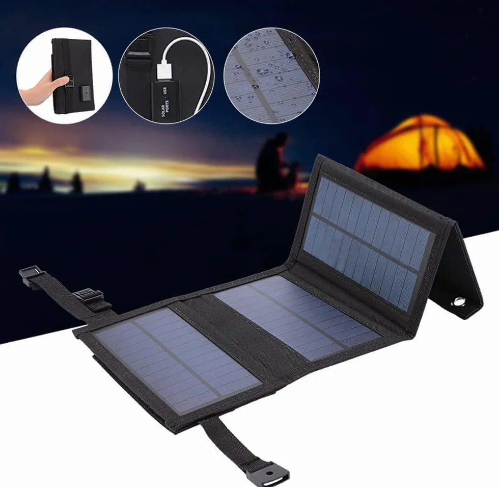 Ładowarka solarna 20W 5,5V składana przenośna zewnętrzna ładowarka do panelu słonecznego Power Bank wodoodporna bateria zewnętrzna kompatybilna ze smartfonami, tabletami i innymi urządzeniami do (21W)