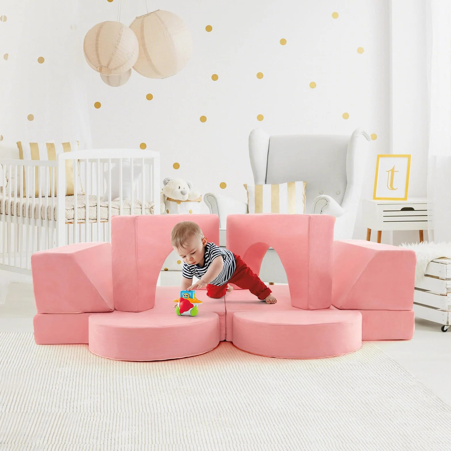 COSTWAY Modułowa Sofa Dziecięca ze Zdejmowanym Pokrowcem, Kanapa dla Małych Dzieci do Pokoju Zabaw i Dziecięcego, Projektowania i Spania (Różowa)