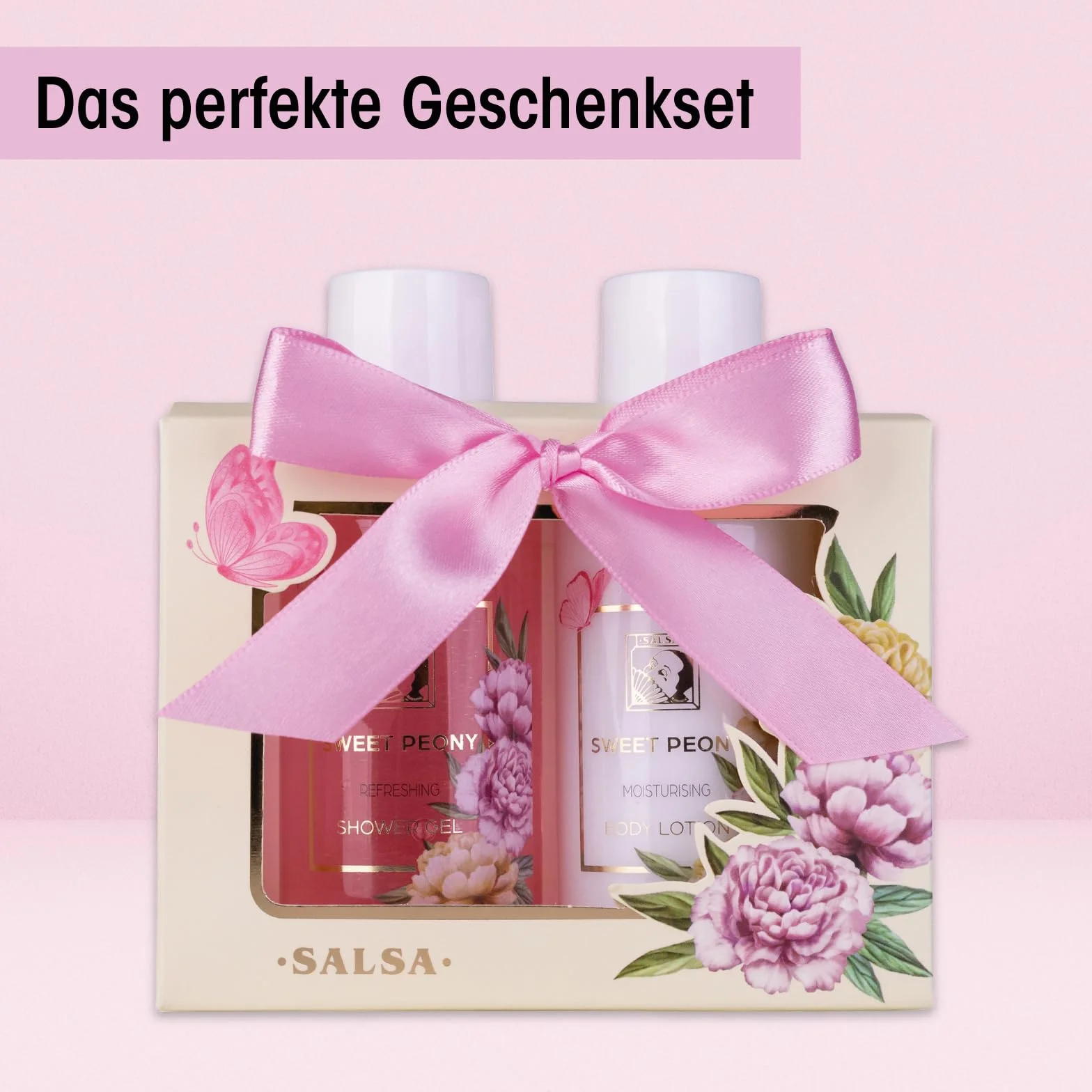 Accentra - Zestaw prysznicowy dla kobiet Sweet PEONY w pięknym pudełku prezentowym - 2-częściowy zestaw do pielęgnacji z żelem pod prysznic i balsamem do ciała - zestaw na prezent wellness na