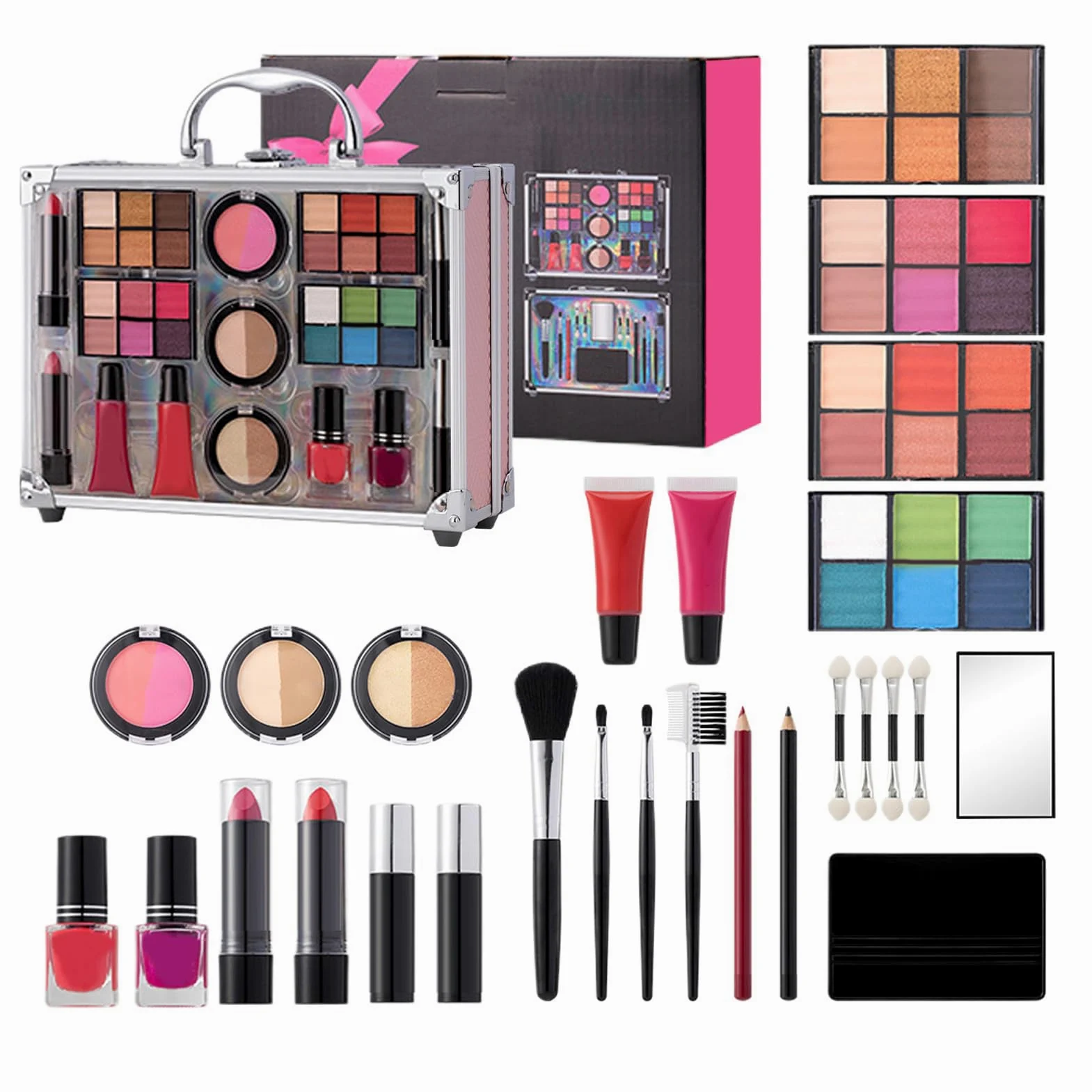 Zestaw do makijażu dla kobiet Trwały, wodoodporny, nie rozmazuje się | Kompletny zestaw kosmetyków do biura, podróży służbowych, wyjazdów, wakacji, wyjść, przyjęć, wydarzeń,