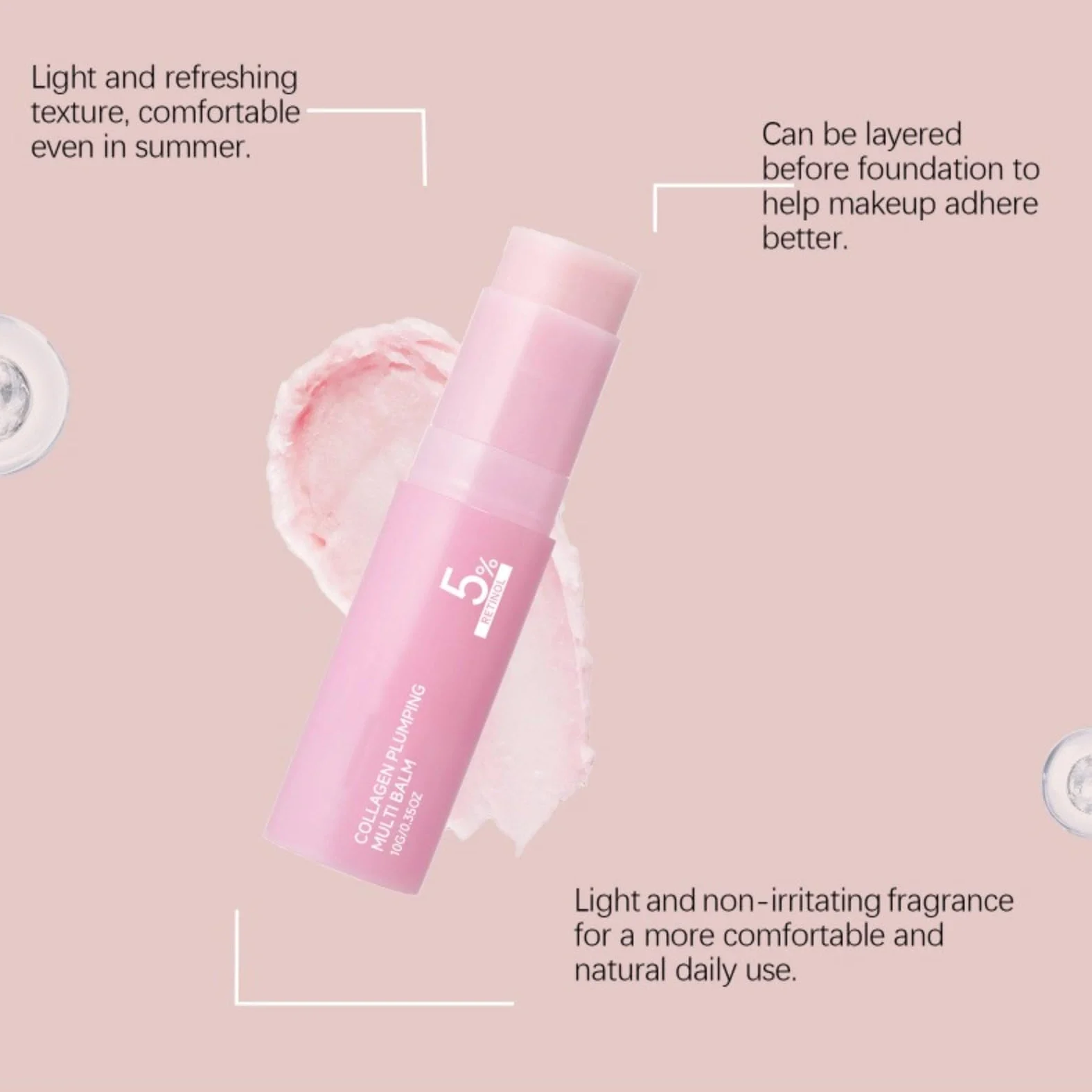 Pink Collagen Volume Multi Balm Stick, Nawilżający podkład do makijażu twarzy i podkładu, nielepki nawilżający Rapinde absorpcja do ust, oczu i szyi przeciwzmarszczkowy i nawilżający, ujędrnia