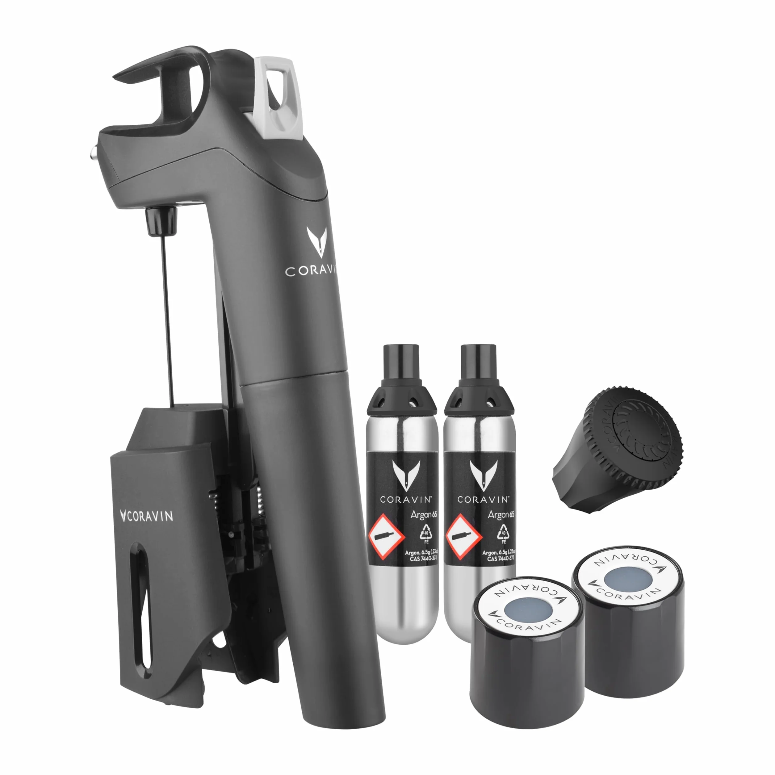 Coravin Timeless Three+ System Konserwacji Wina Nalewak i Korek Próżniowy Ochrona przed Utlenianiem 2+ lat Zestaw 2 Kapsuły Gazu Argonowego Czarny