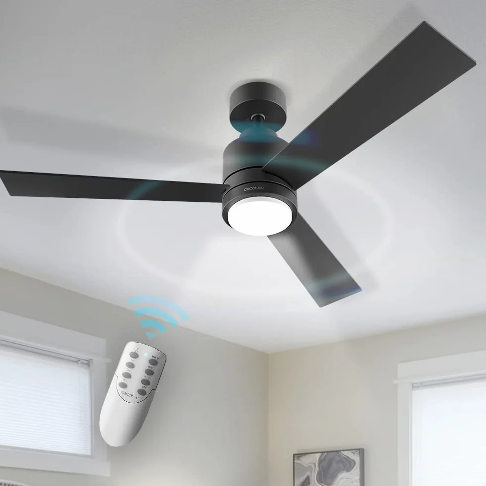 Cecotec Wentylator sufitowy EnergySilence Aero 4850 Style Black. 30 W, średnica 48 cali z 3 łopatkami, pilot zdalnego sterowania, silnik DC, 6 prędkości, zimowy brzęczyk i Natural Breeze
