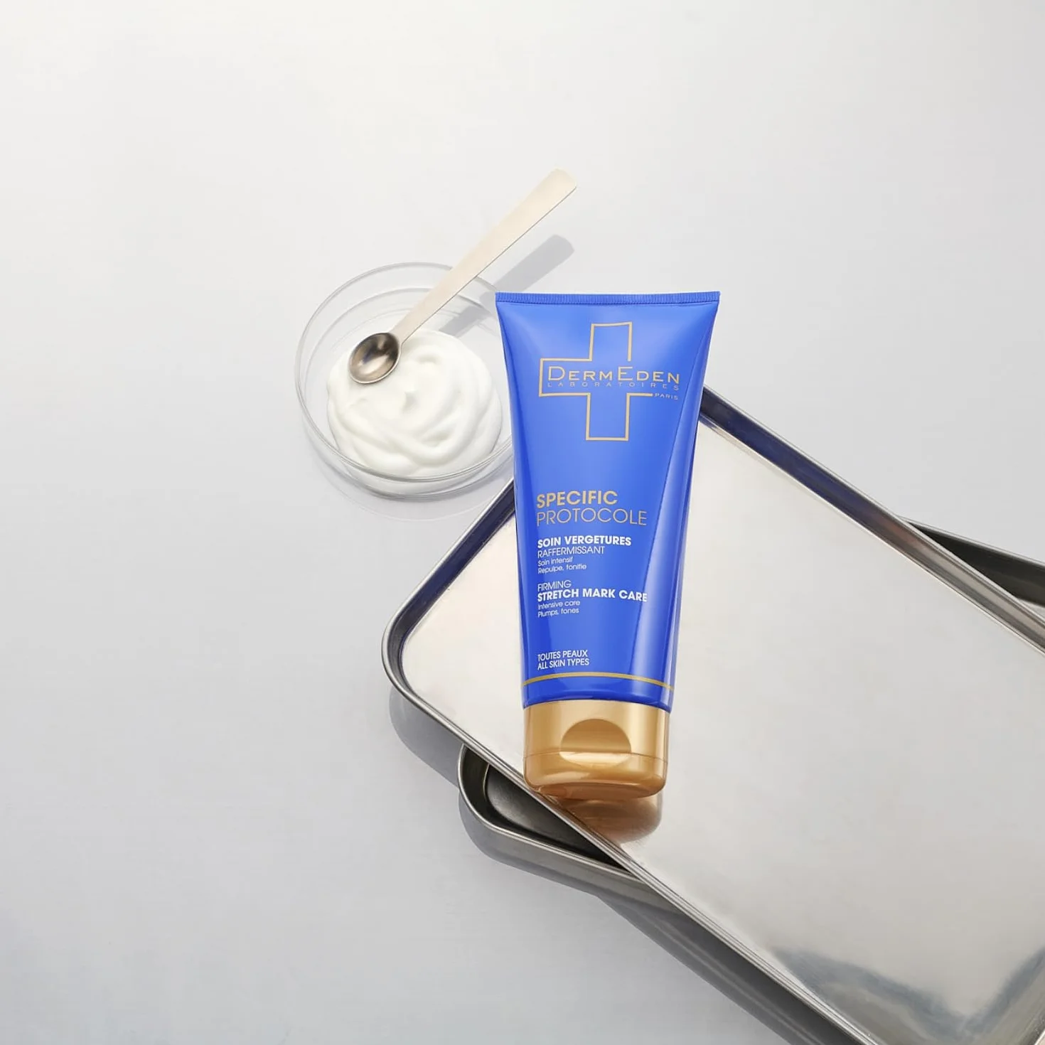DermEden – Firming Stretch Mark Care 200 ml – działa przeciwko rozstępom i utracie jędrności, nawilża, redukuje i ujędrnia przebarwienia skórne, wyprodukowano we Francji przez nasze laboratoria