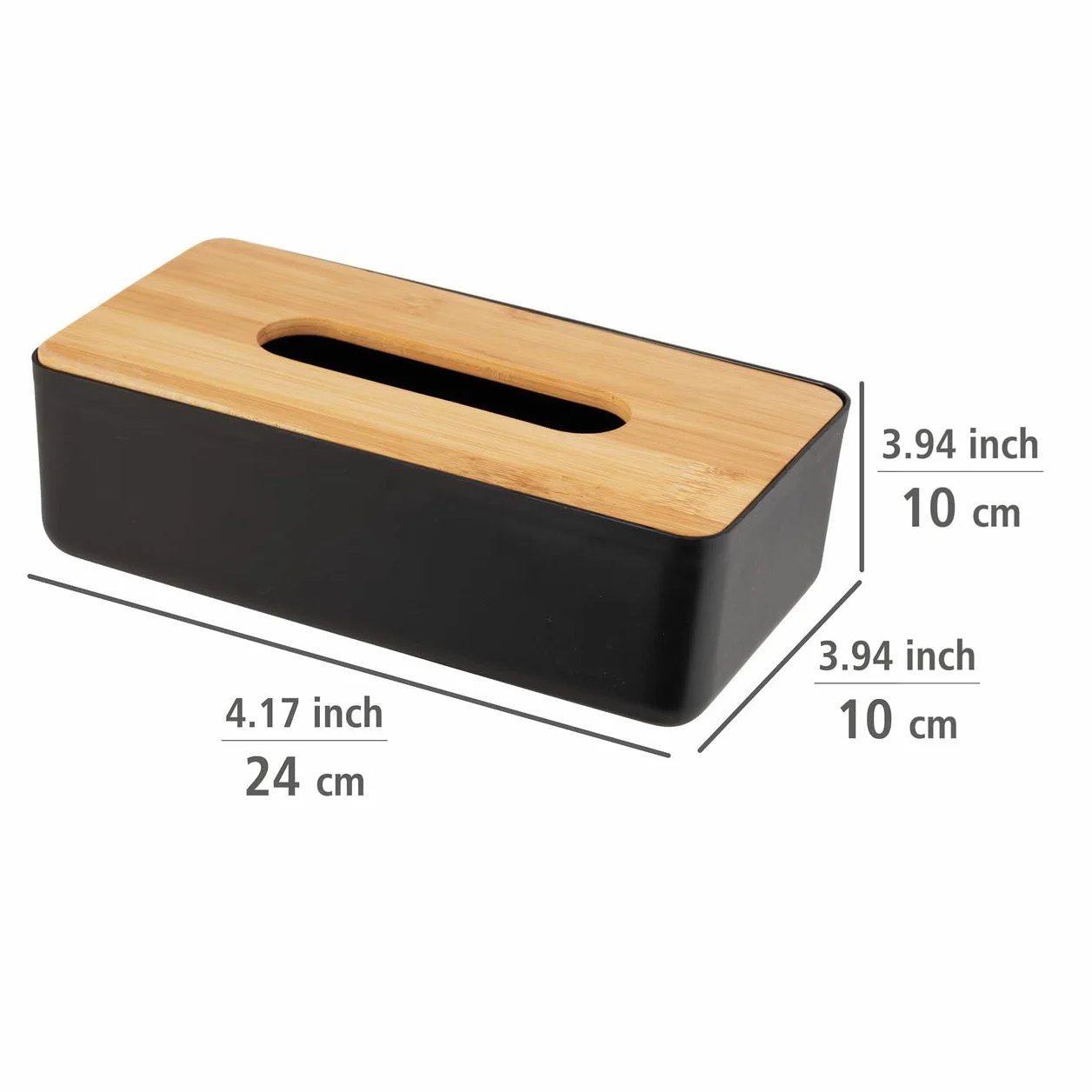 WENKO Rotello chusteczki kosmetyczne plastikowa pokrywa bambusowa 24 x 7,5 x 12,7 cm czarne/kolor naturalny