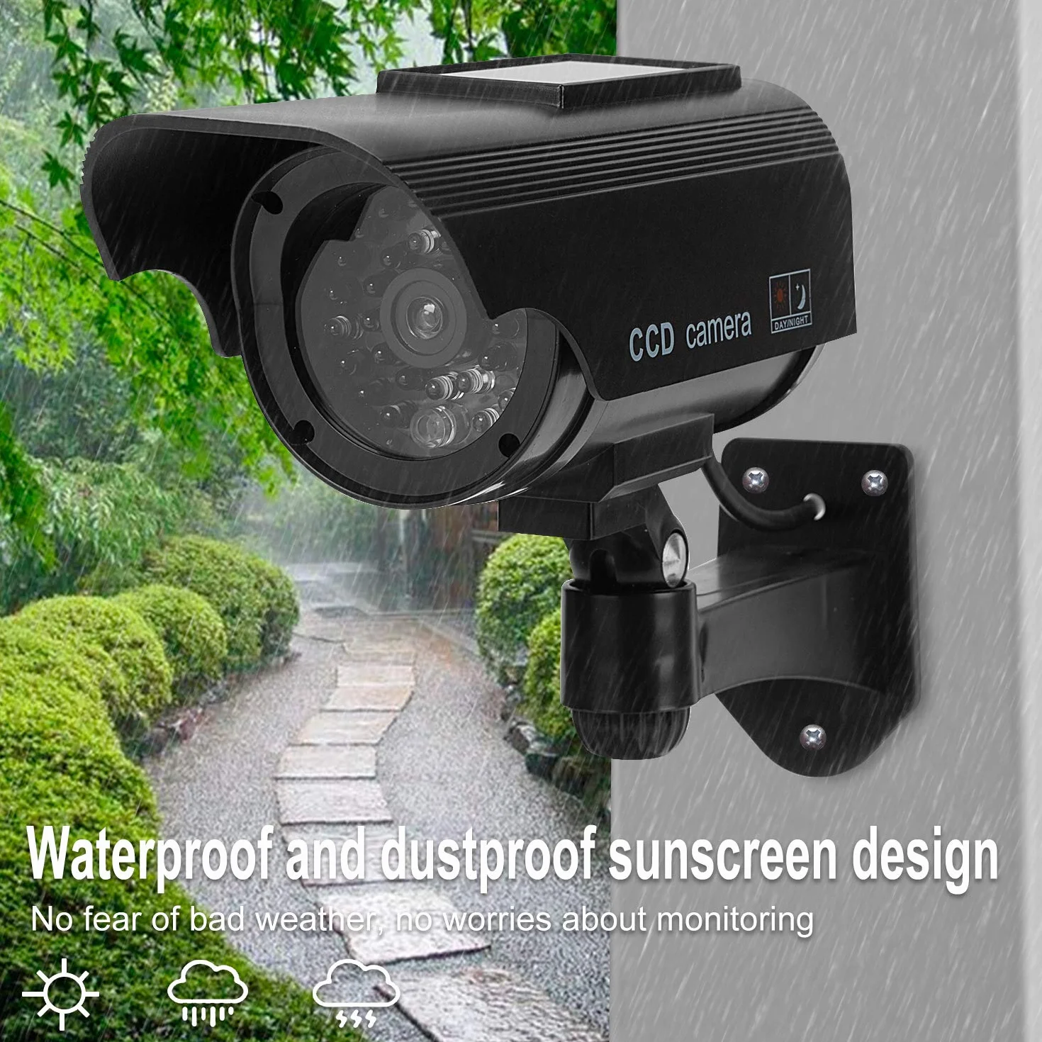 pocisk atrapa fałszywe bezpieczeństwo CCTV zasilana energią słoneczną symulacja kamery monitor z migającym światłem LED, do użytku wewnątrz na zewnątrz do domu i biznesu, 1 opakowanie