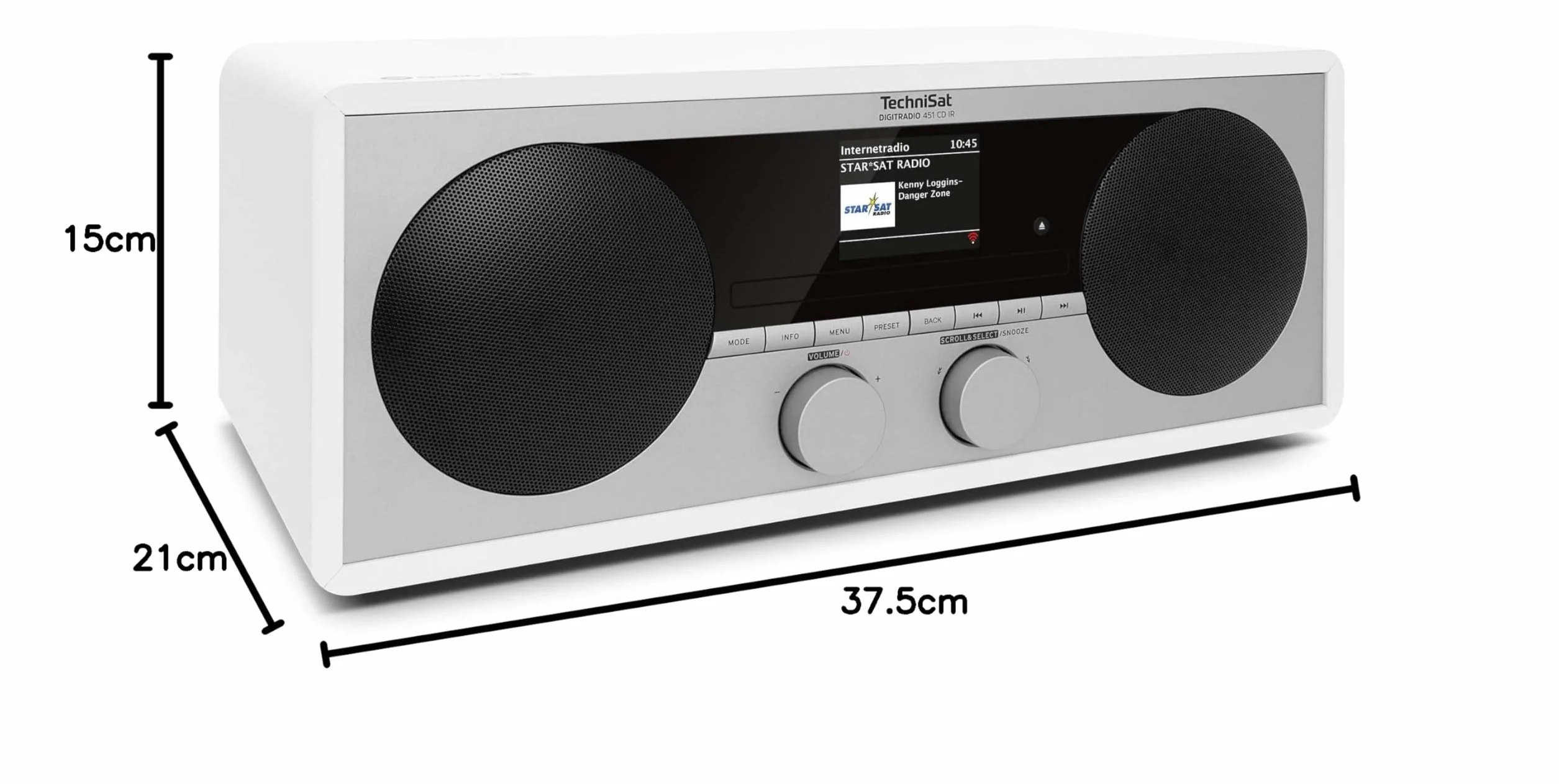 TechniSat DIGITRADIO 451 CD IR – radio internetowe z odtwarzaczem CD (DAB+, UKW, stereo, AUXIN, Bluetooth Audiostreaming, Spotify, USB, funkcja ładowania, odtwarzanie MP3, Wi-Fi, 2 x 15 W), białe