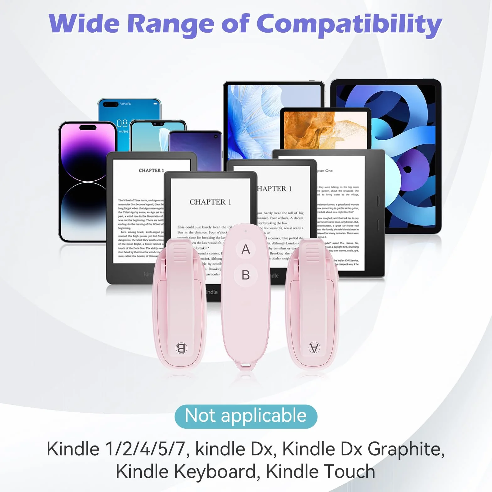 Paletta laterale telecomandata per Kindle Paperwhite Oasis Kobo eReader: scatto remoto per fotocamera, Kindle Clicker paletta laterale per iPhone iPad Android tablet Surface e-book lettura romanzi