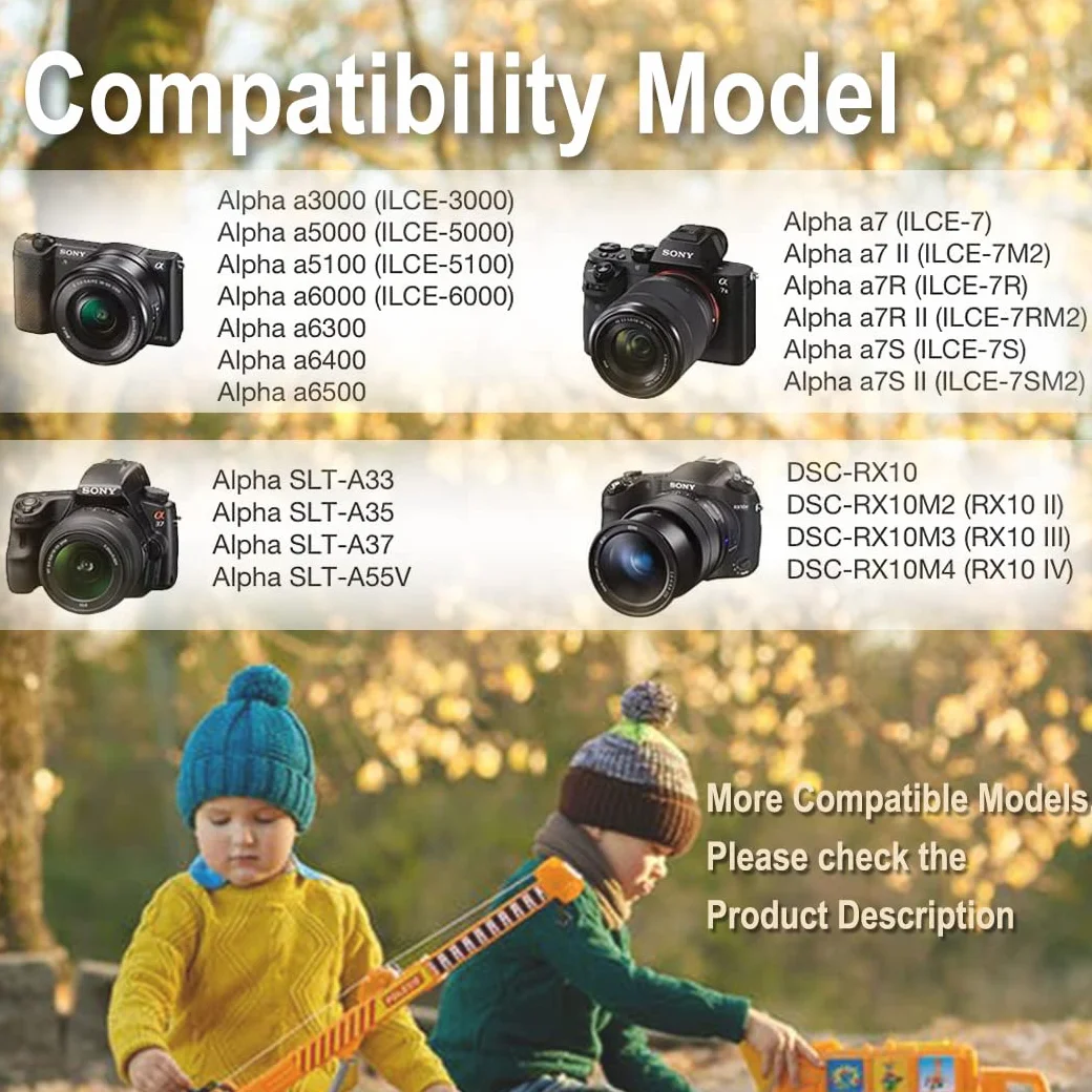 Wymienna bateria NP-FW50 2000 mAh z podwójnym wyświetlaczem LED do aparatów Sony Alpha A6500, A6400, A6300, A6000, A7, A7II, A7R, A7RII, A7S, A7SII, A7S2 NEX-3/5/7 Series