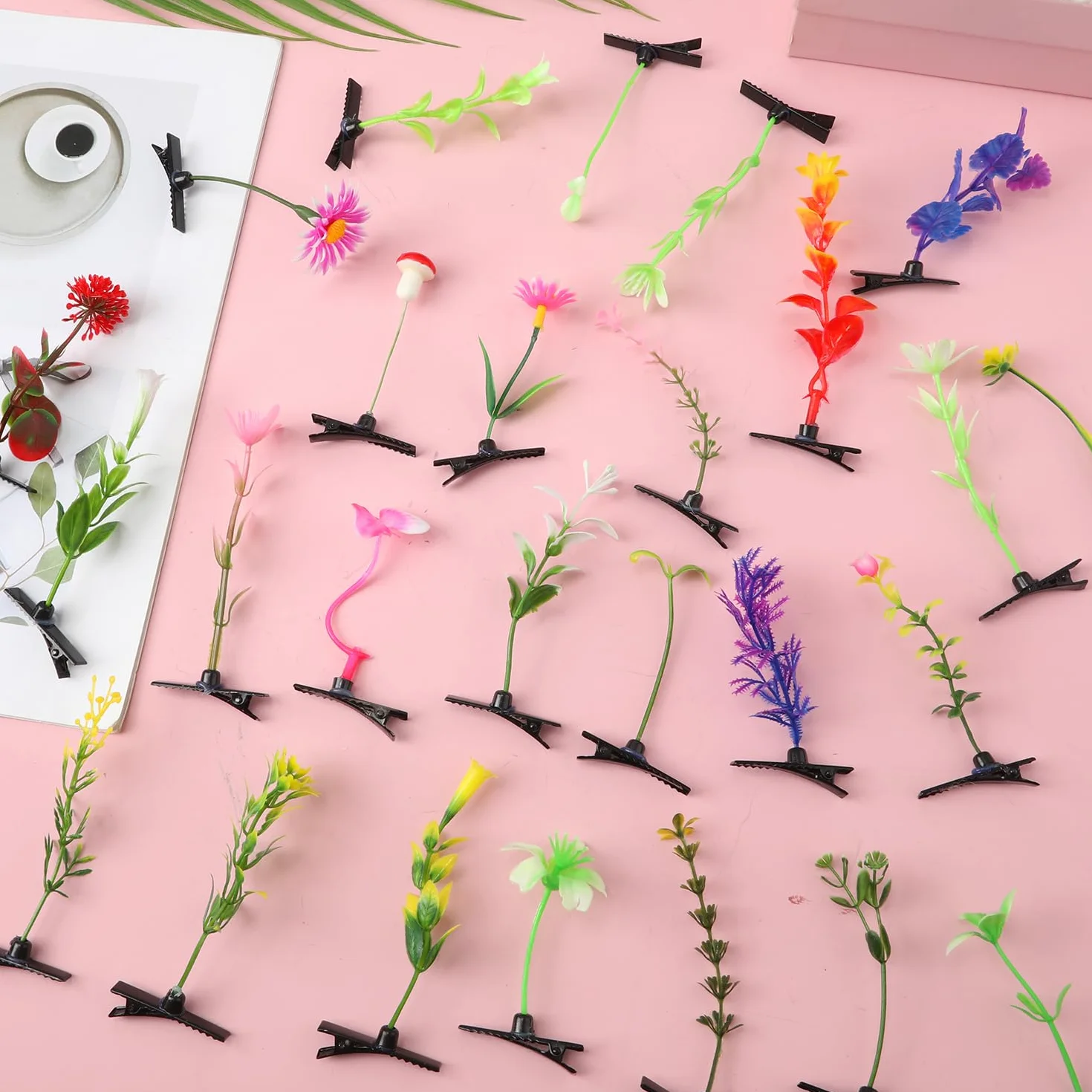 100 Sztuk Spinki do Wlosów z Roslinami, Urocze Spinki do Wlosów z Kielków Fasoli Smieszne Spinki do Wlosów w Ksztalcie Grzybów Spinki do Wlosów z Trawy Akcesoria do Wlosów (Styl Mieszany)