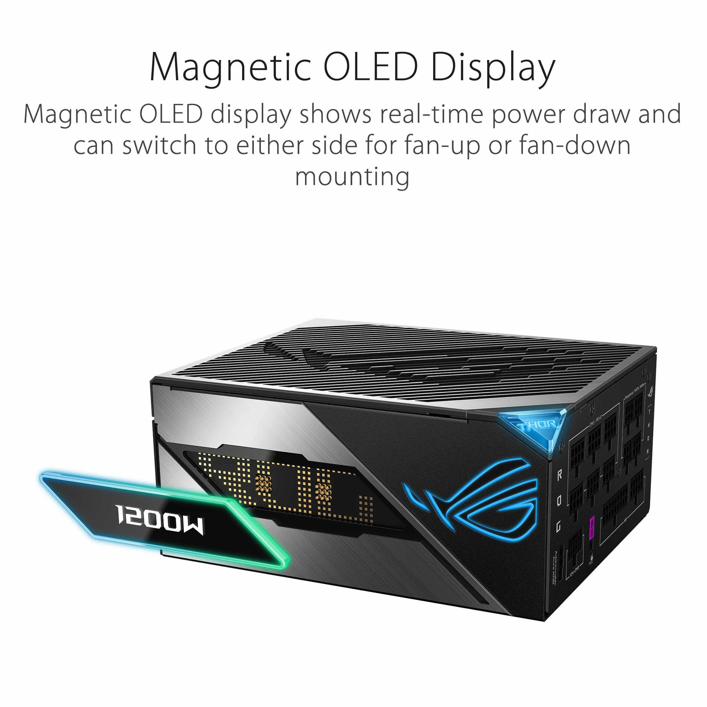 ASUS ROG Thor 1200 W Platinum III zasilacz gamingowy (GaN-MOSFET, Aura Sync RGB, ATX 3.1, PCIe 5.0 Ready, magnetyczny wyświetlacz OLED, tryb Turbo, procesor GPU, certyfikat 80+ Platinum)