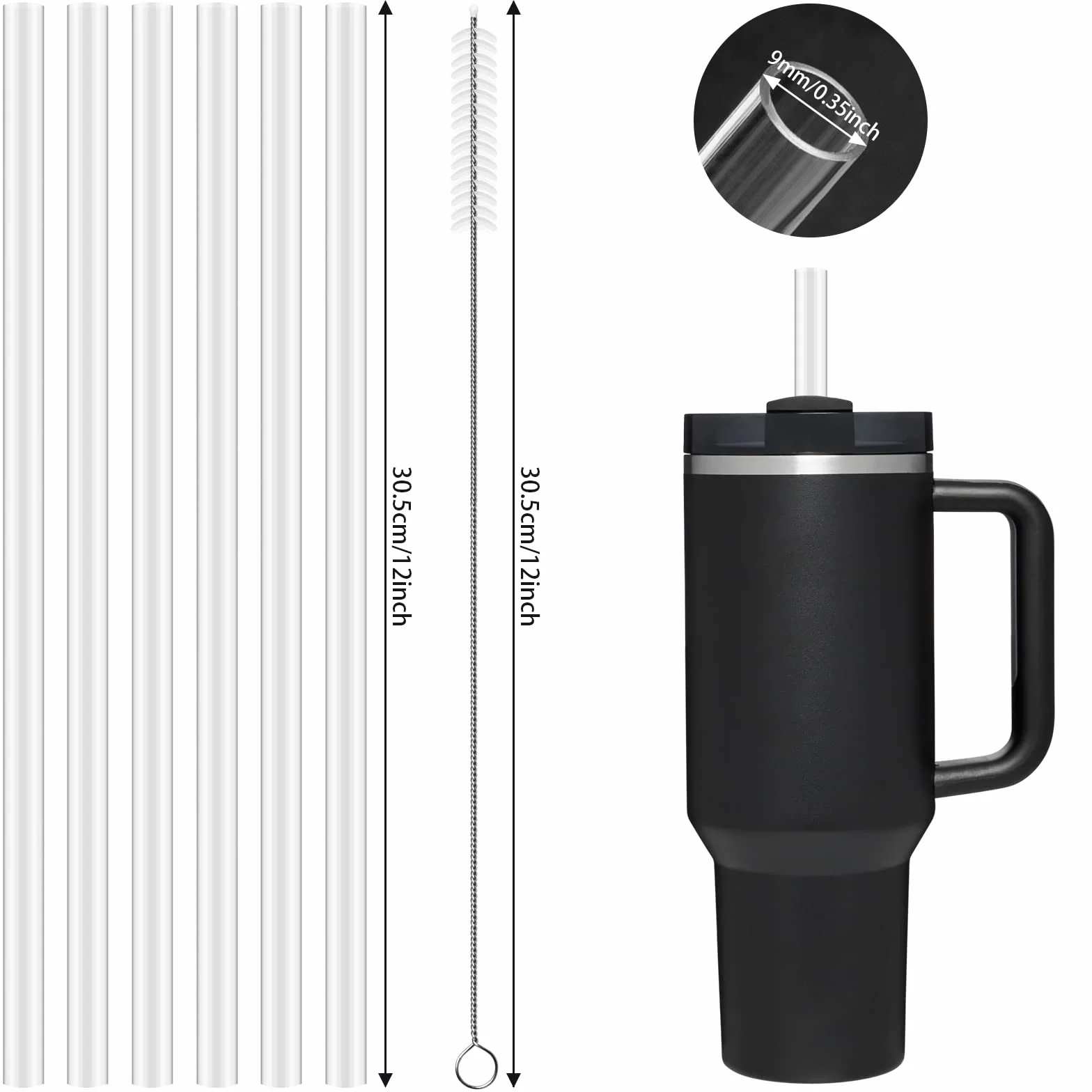 Stanley Adventure Travel Tumbler słomki plastikowe kompatybilne 20/30/40 oz przezroczyste ze szczotką do czyszczenia