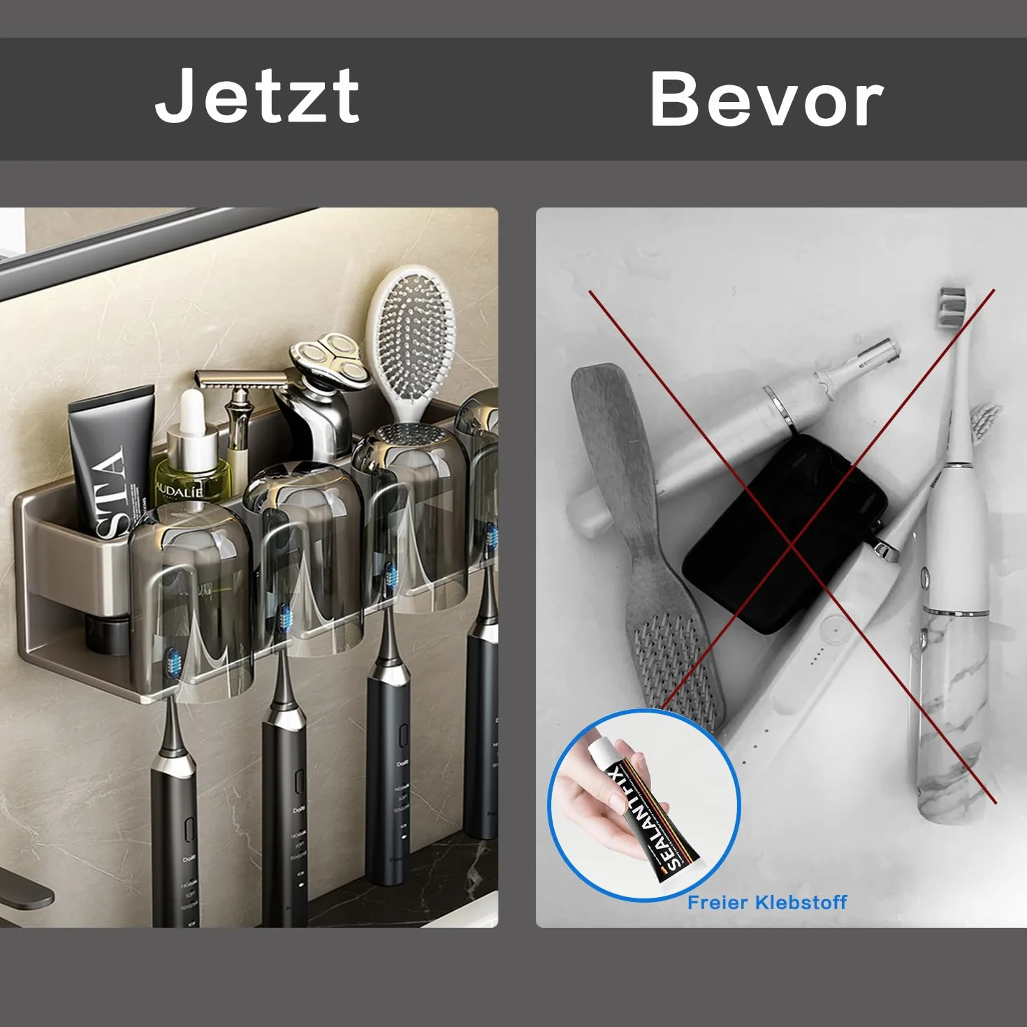 LUMIN TUTU Uchwyt na szczoteczki do zębów aluminiowy ścienny na 2 kubki czarny