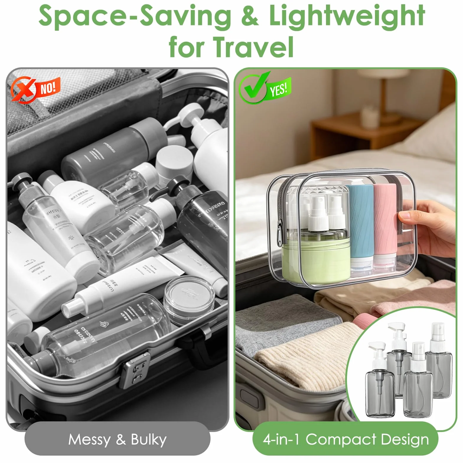 Butelki podróżne 4 w 1 50 ml szczelne przenośne pojemniki do szamponu