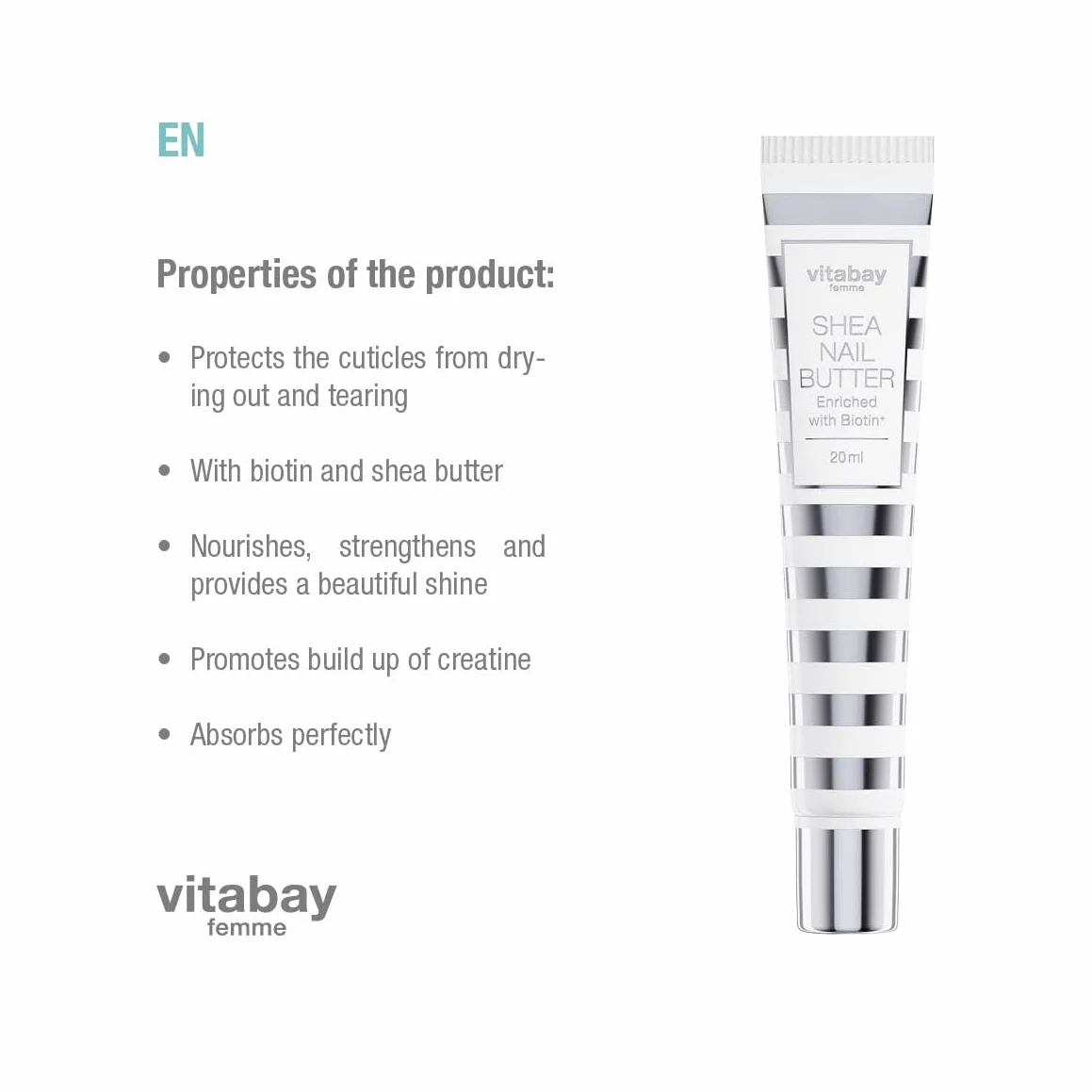 Vitabay Shea Nail Masło 2 x 20 ml – masło shea z biotyną / witaminą B7 – krem do paznokci do pielęgnacji skórek paznokci – krem do paznokci przeciwko łamliwym paznokciom do pielęgnacji dłoni i stóp,