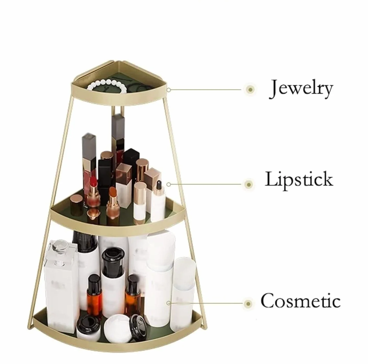 Przechowywania Kosmetyków Organizer na Kosmetyki Narożna Kosmetyczna Żelazna Półka Toaletka Na Biurko 3-poziomowa Prosta Szminka Do Makijażu Rack Organizer Organizer do Makijażu Stojak na Kosmetyki (