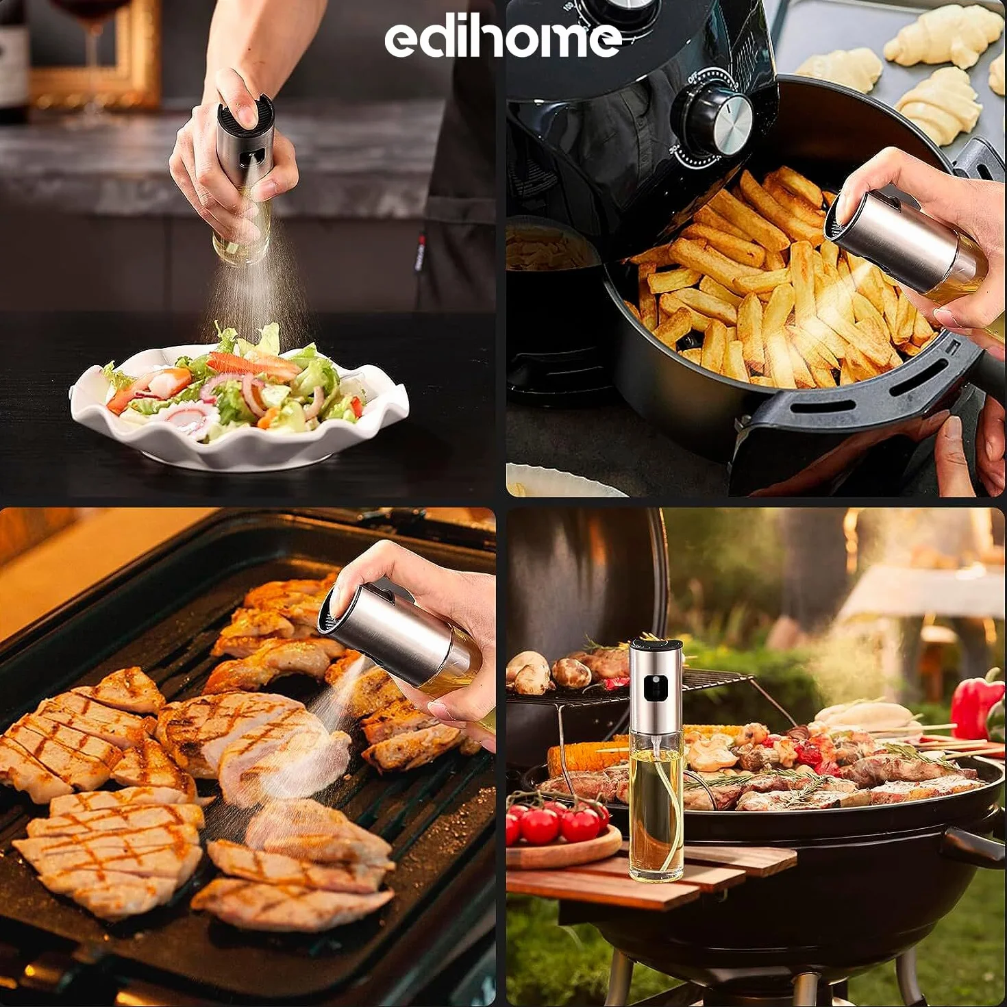 Edihome Butelka z rozpylaczem olejowym ze stali nierdzewnej 100 ml do frytkownicy powietrznej