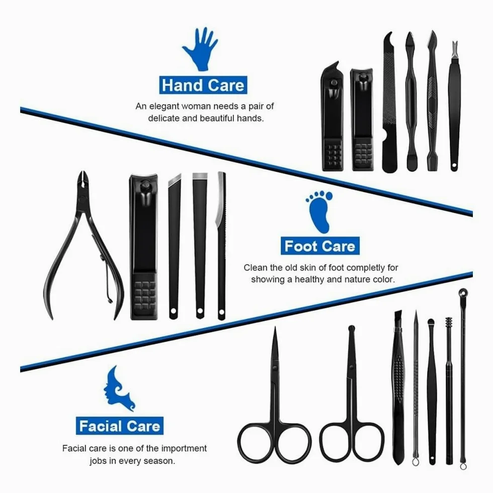 Zestaw do manicure dla kobiet, Stainless Steel Nail Clipper Set,15pcs Manicure Pedicure Kit for Travel(Blue)