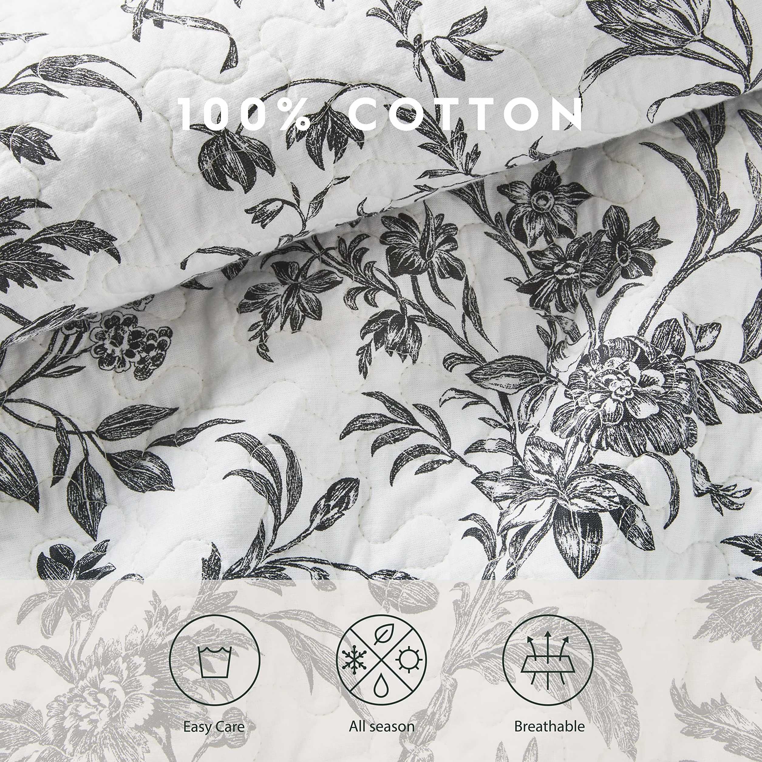Laura Ashley Bawełniana dwustronna pościel z poszewkami, kwiatowa, Amberley czarny/biały, podwójna