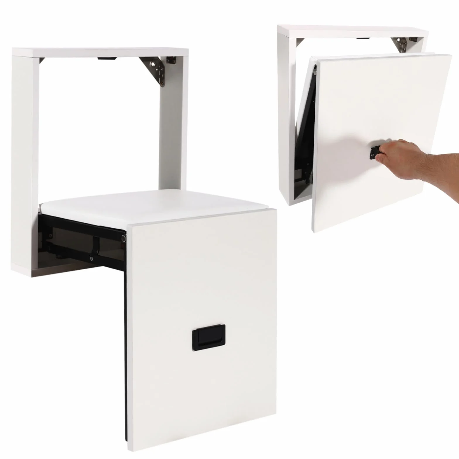 Taboret do wymiany butów z poduszką do siedzenia z PCW, montowany na ścianie, składany taboret do przedpokoju, niewidoczne składane krzesło do korytarza, nośność 150 kg, oszczędność miejsca