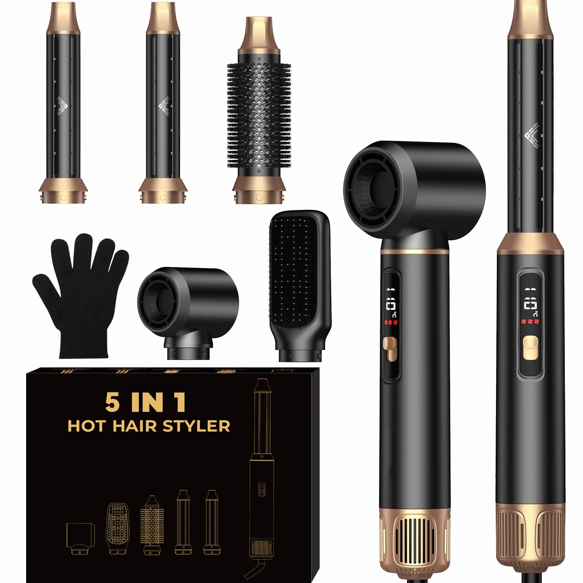 UKLISS Stylizator włosów 5 w 1, szczotka do włosów i zestaw Airstyler z suszarką do włosów, szczotka z gorącym powietrzem, szczotka termiczna, szczotka wygładzająca włosy, żelazko do włosów dla kobiet