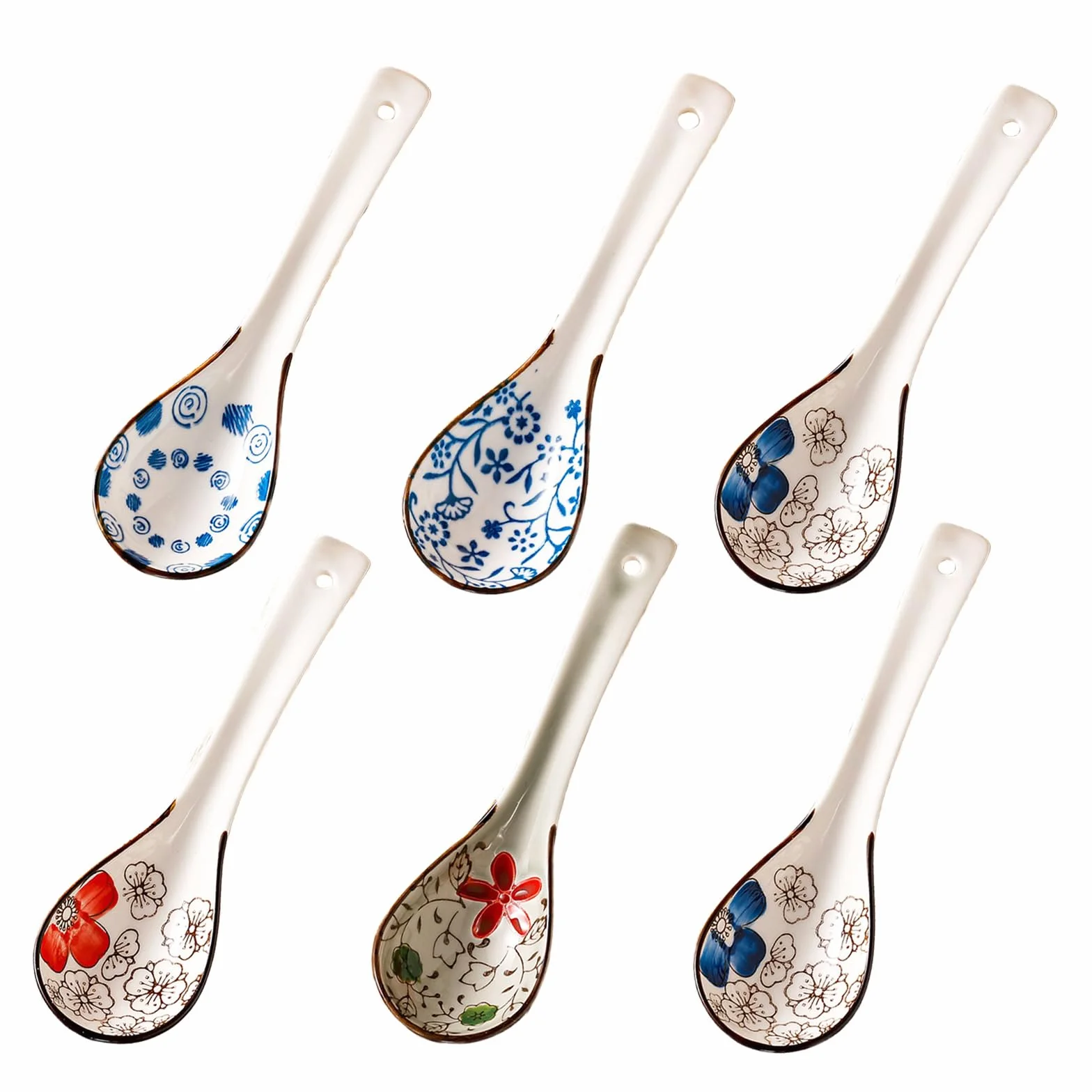 Chińskie łyżki do zupy, Yiyifor 6 szt. azjatyckich łyżek do zupy, ceramiczne łyżki, kreatywne porcelanowe azjatyckie łyżki do zupy, ceramiczne łyżki ramen, do zupy, ramenu, pho, makaronu miso wonton,